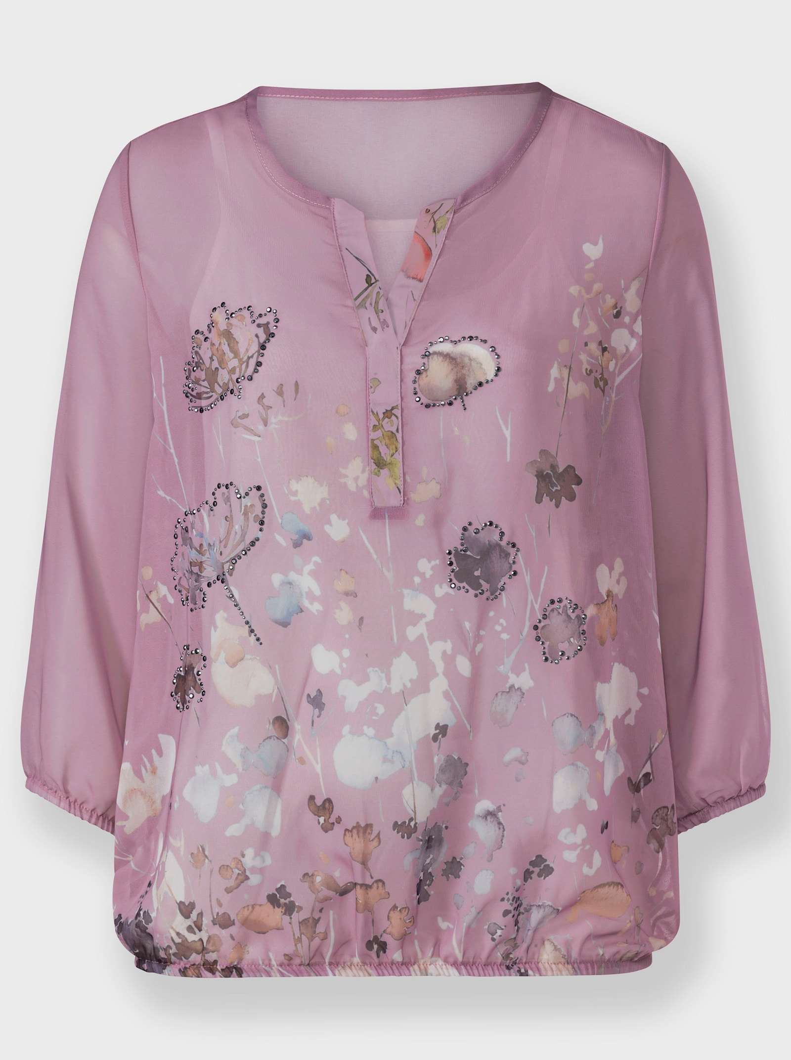 Schlupfbluse mit Spaghetti-Top - mauve-bedruckt