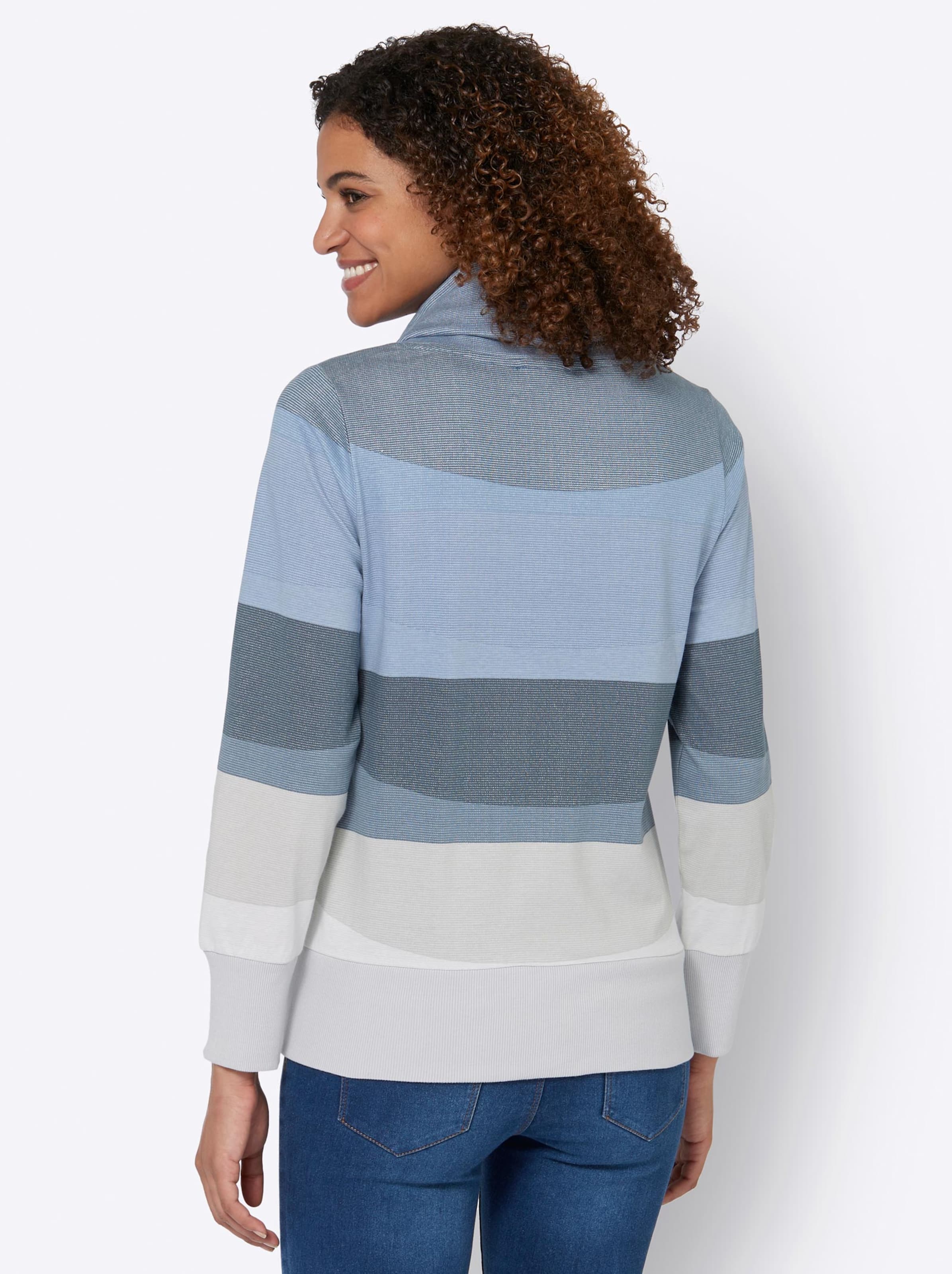 Damenmode Shirts Sweatshirt in rauchblau-taubenblau-geringelt Damenmode Shirts Sweatshirt in rauchblau-taubenblau-geringelt