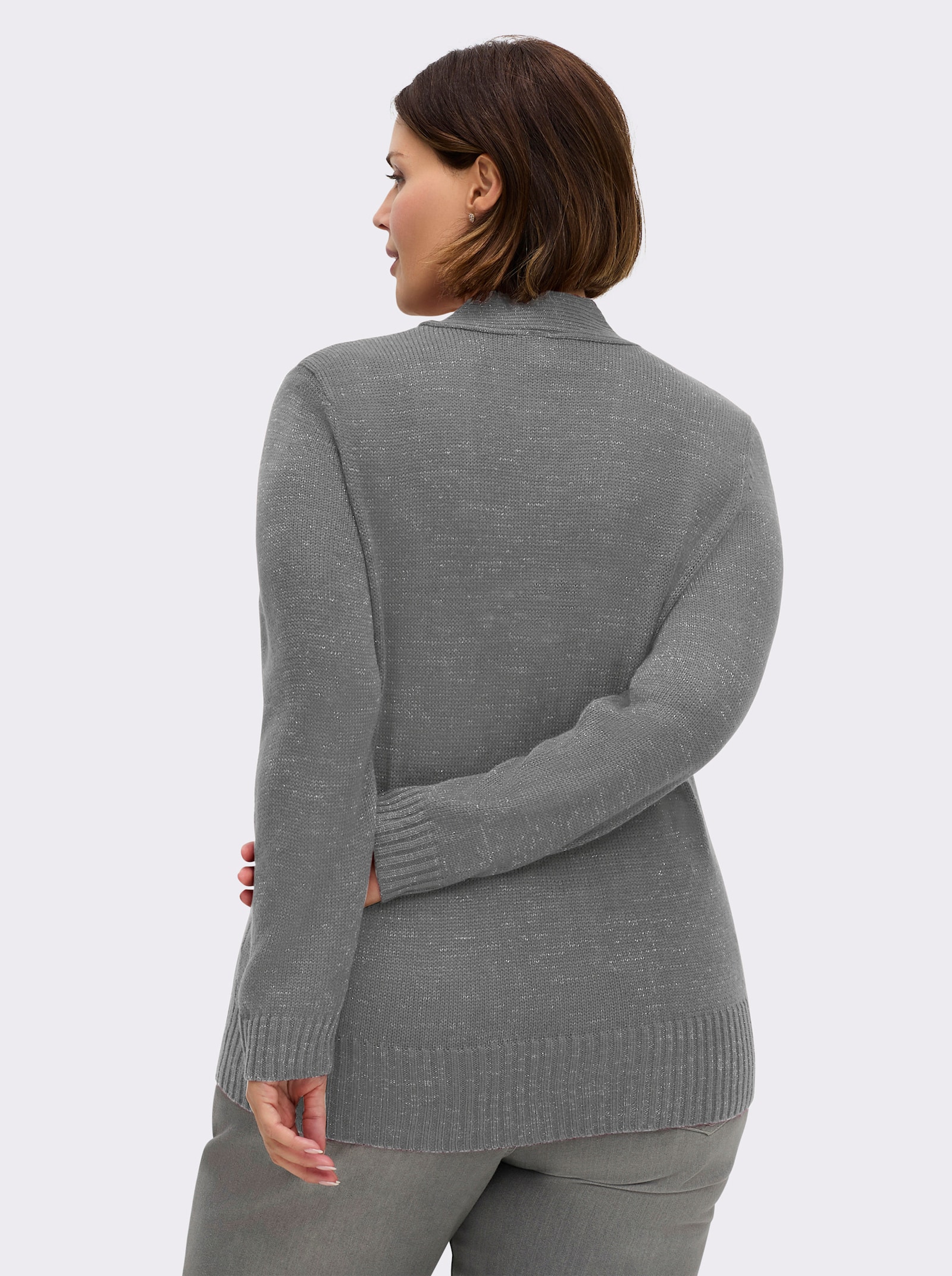 2-in-1-Pullover mit Schalkragen-Optik - grau-meliert