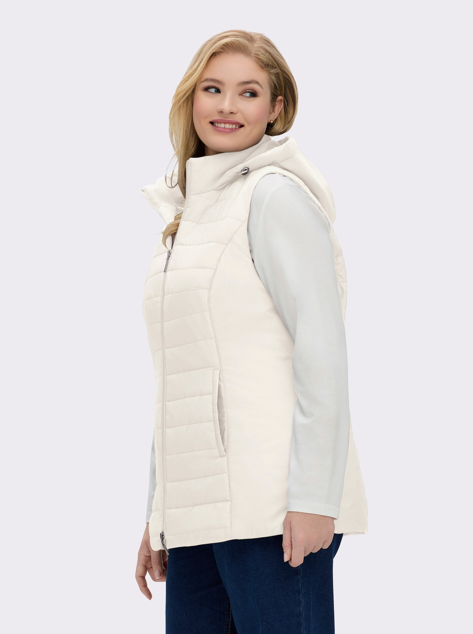 Longweste mit Kapuze - champagner