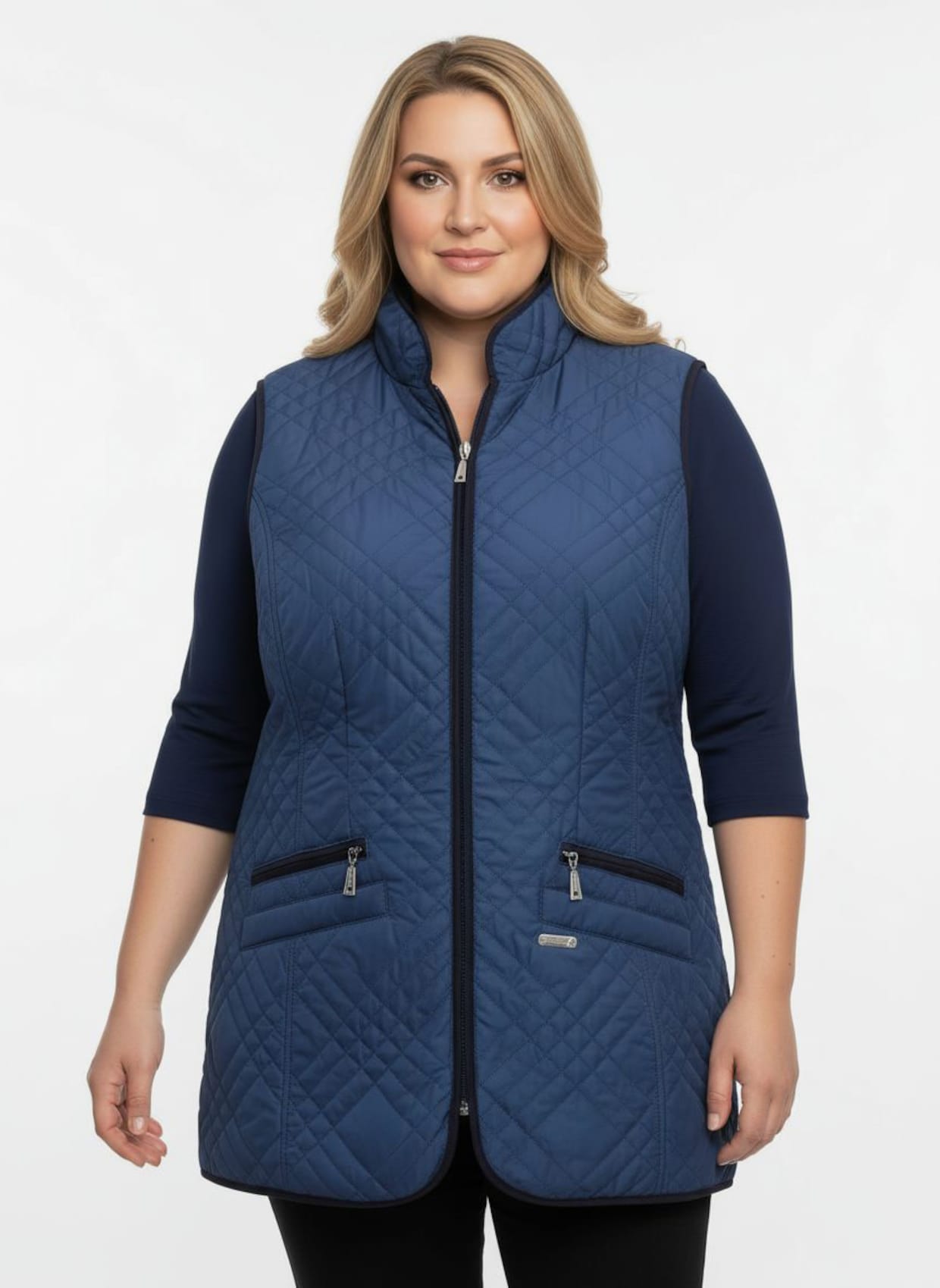 Steppweste mit Reißverschluss-Taschen - jeansblau