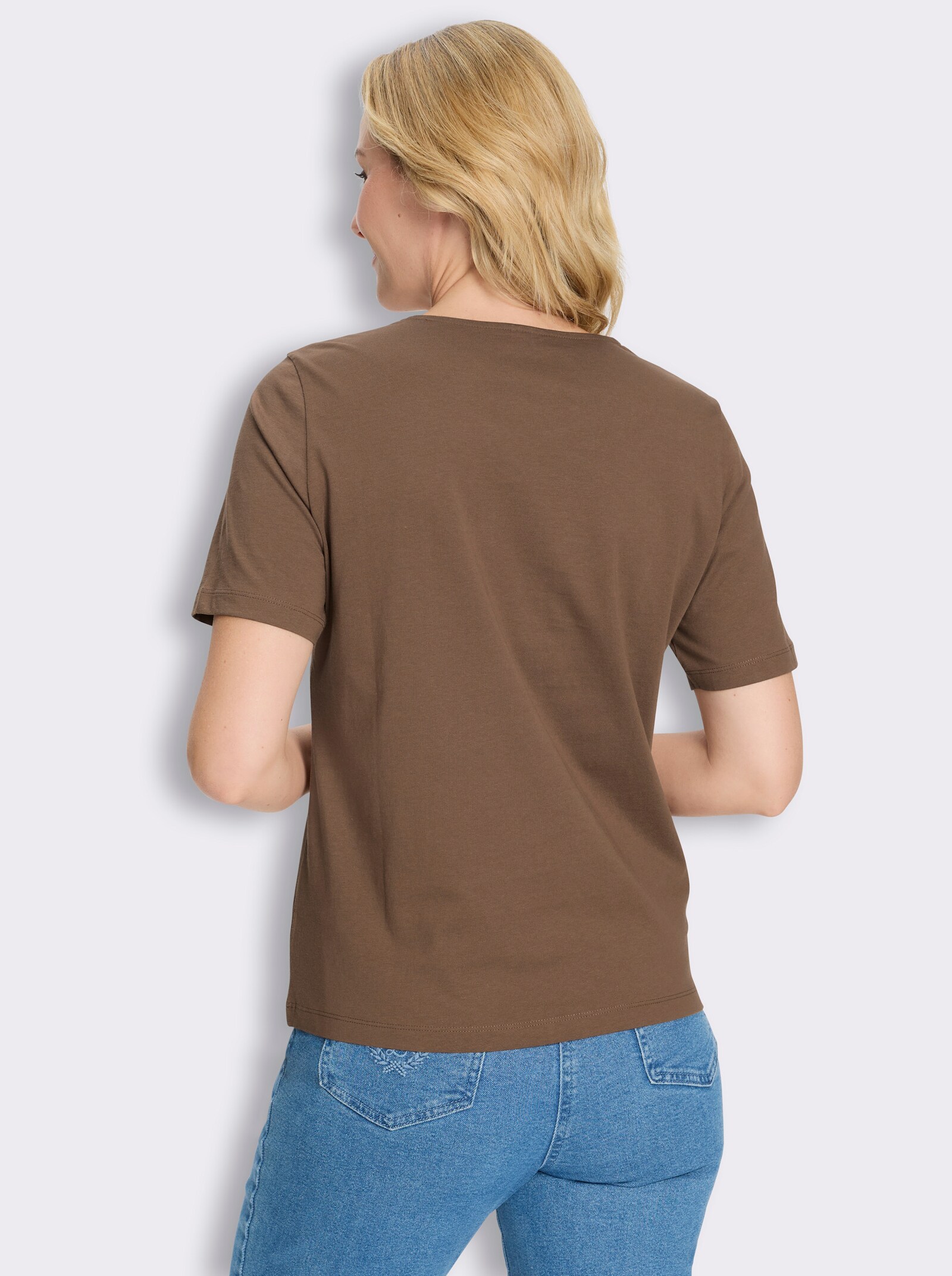 Kurzarmshirt im Muschel-Dessin - braun-camel