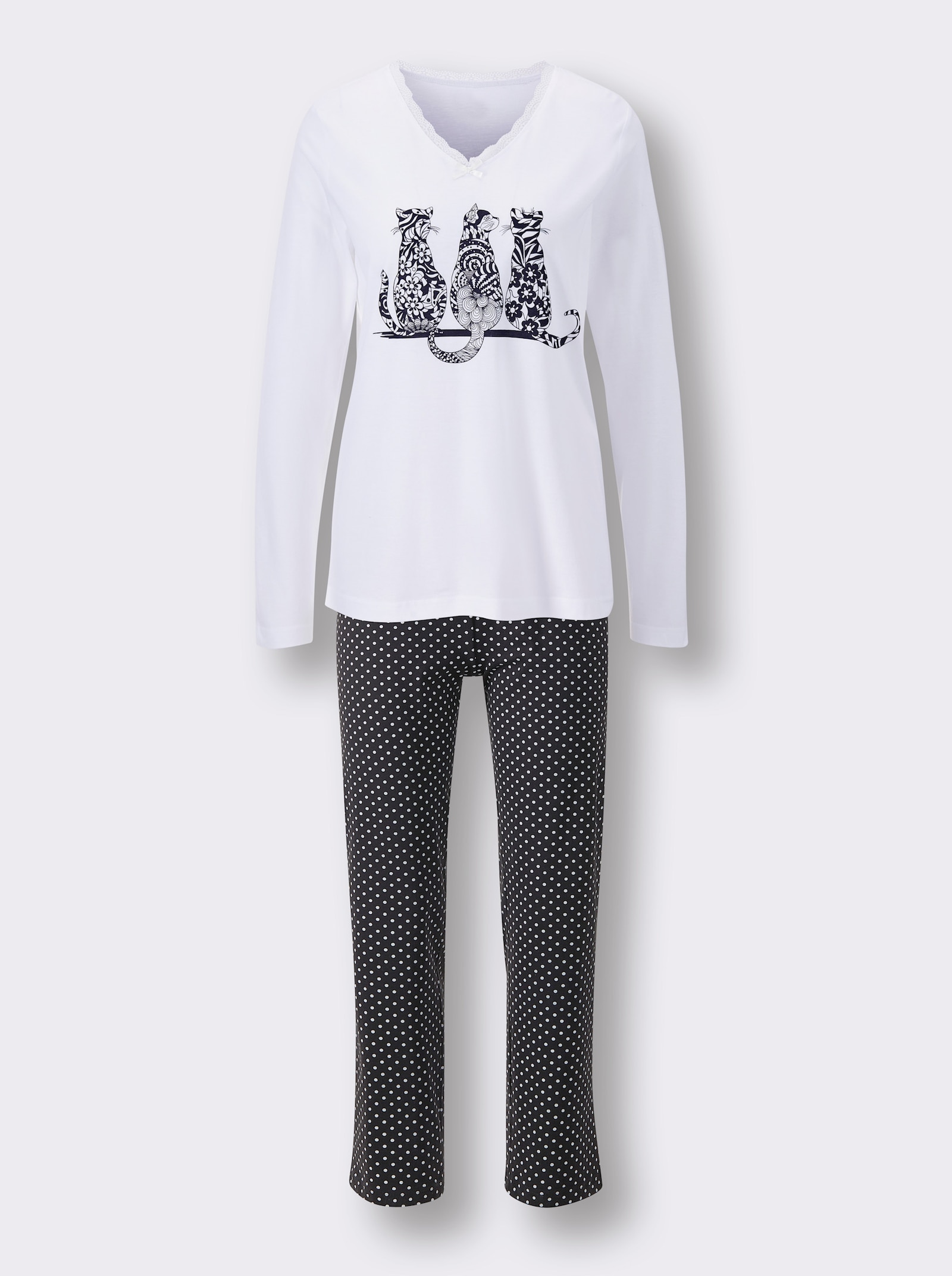 wäschepur Pyjama avec motif chats - noir-blanc imprimé