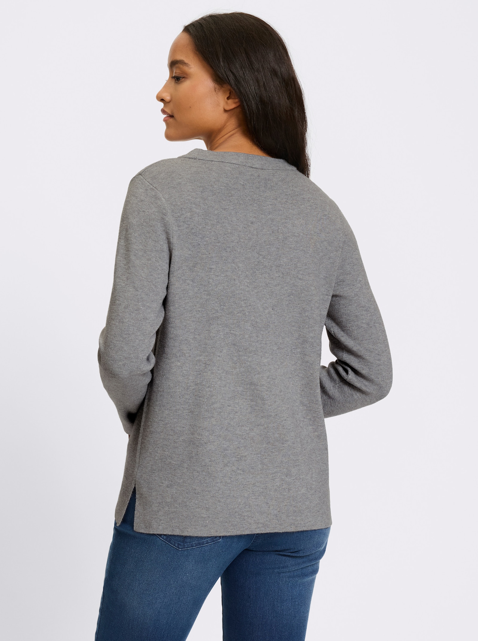 heine Pullover mit Seitenschlitzen - steingrau-meliert