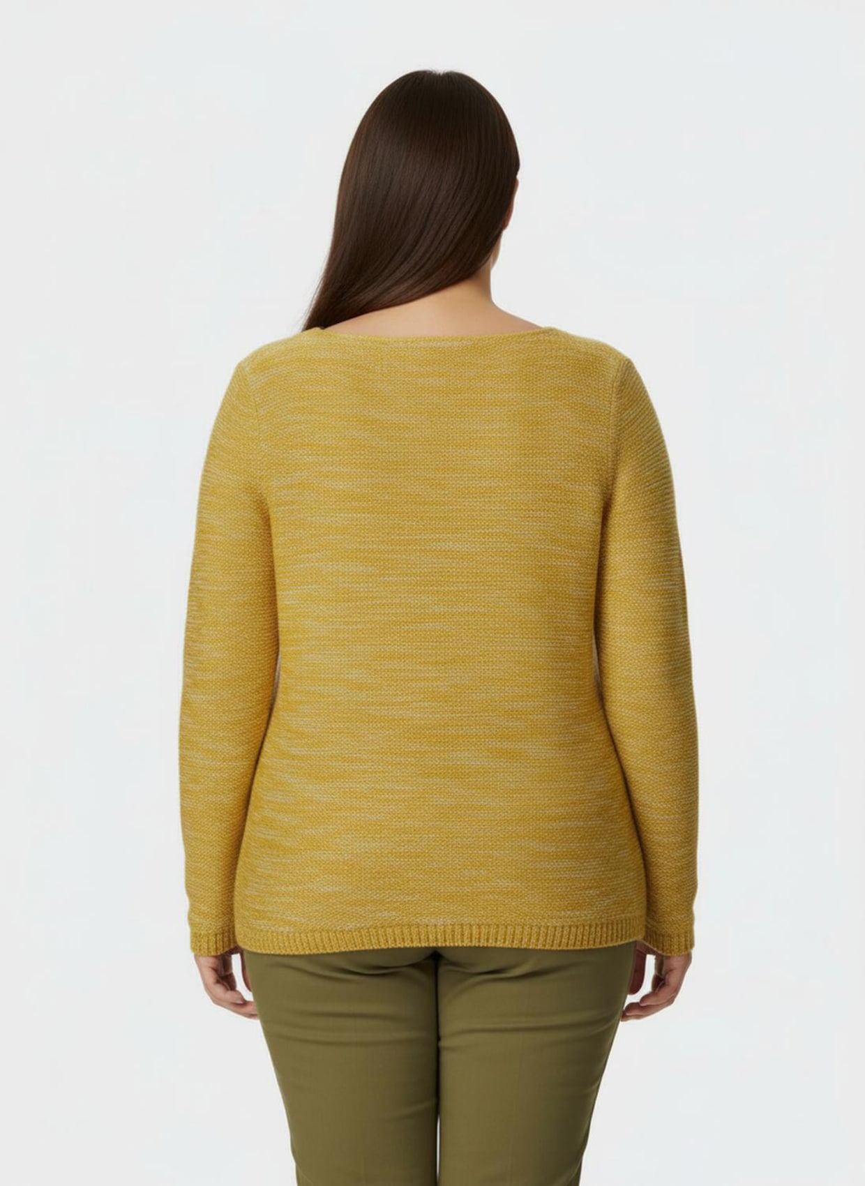 Rundhalspullover aus Melange-Strick - ocker-meliert