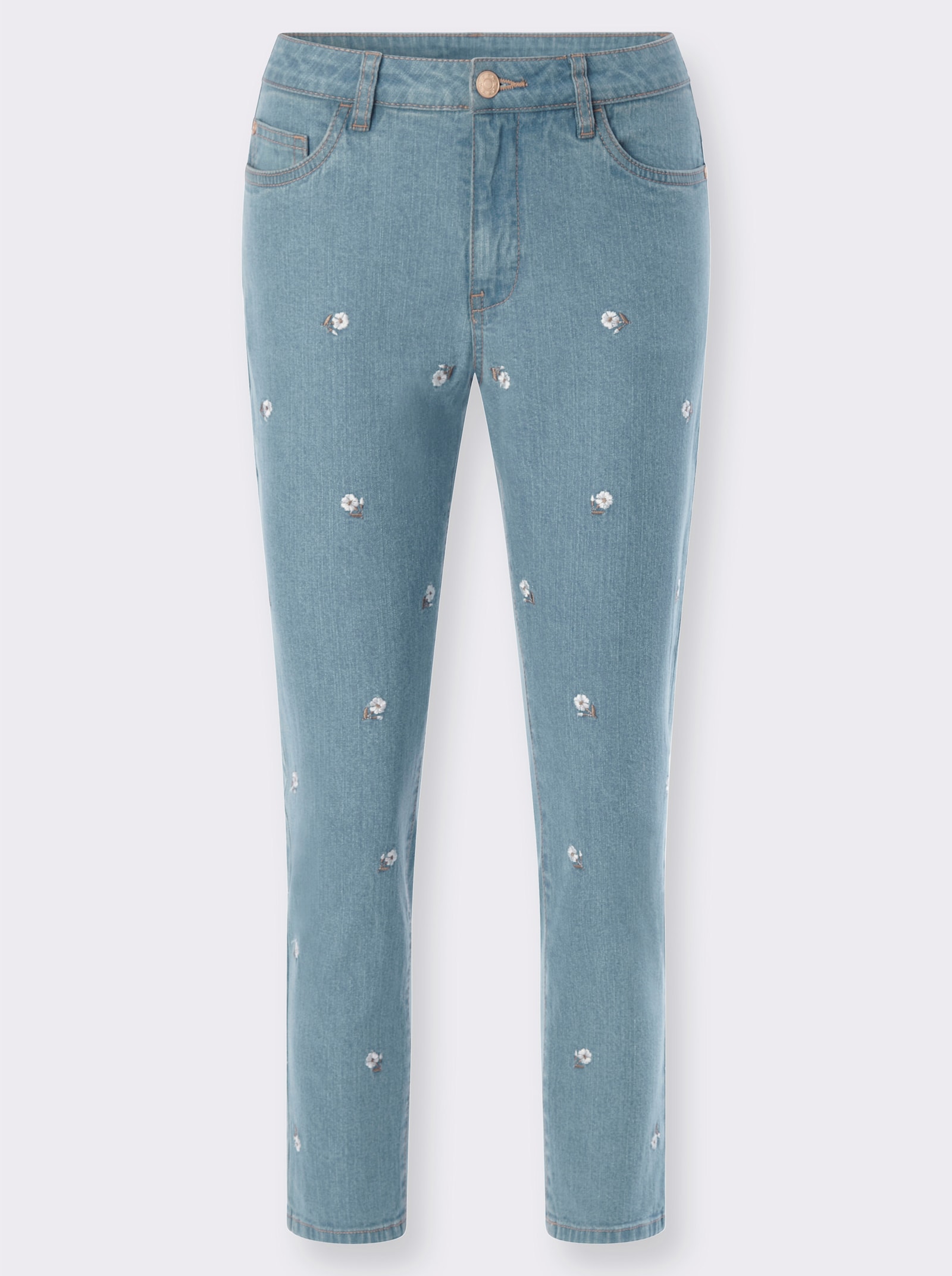 7/8-Jeans mit Blüten-Stickerei - blue-bleached