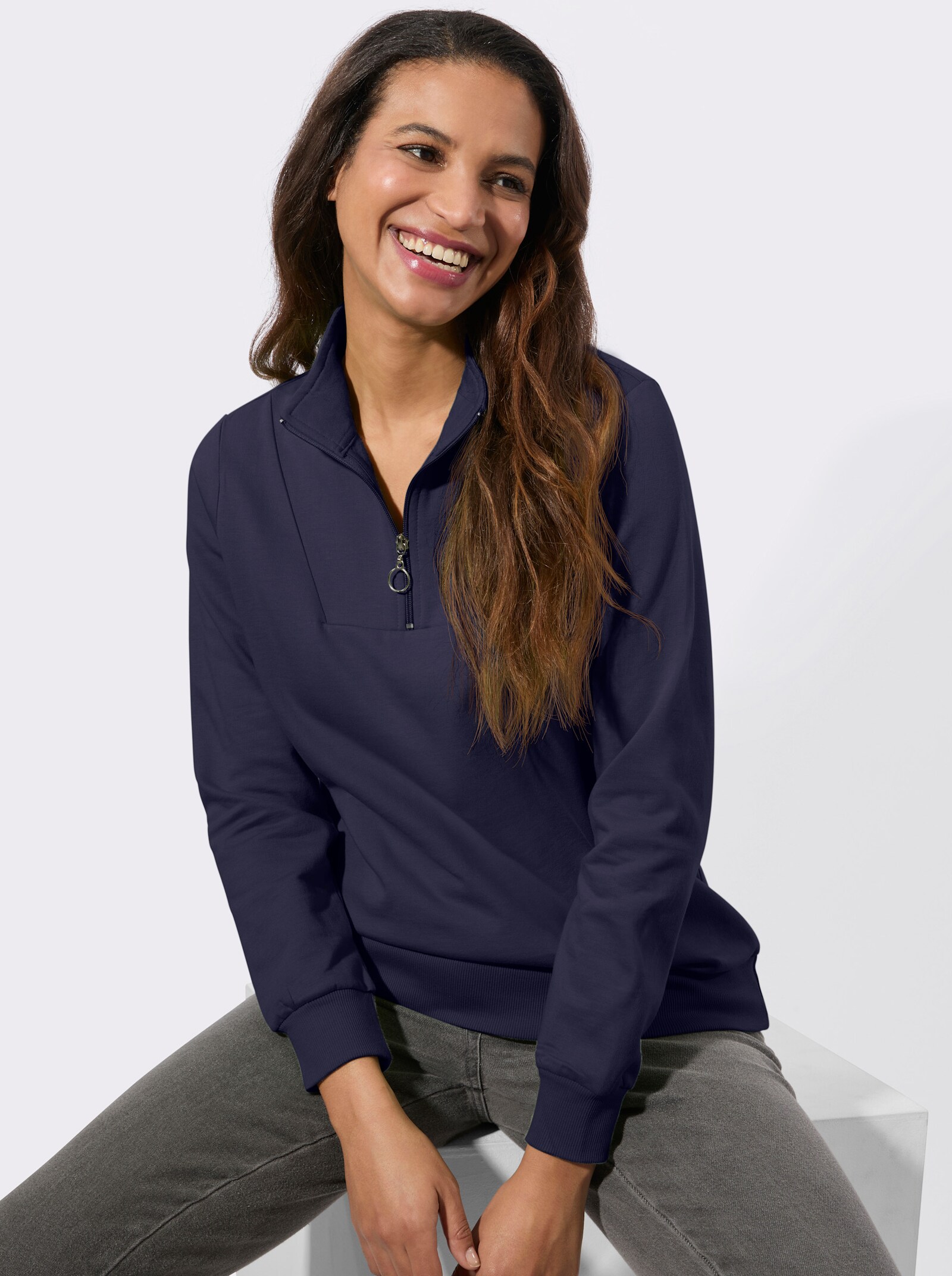 Sweatshirt mit Troyerkragen - marine