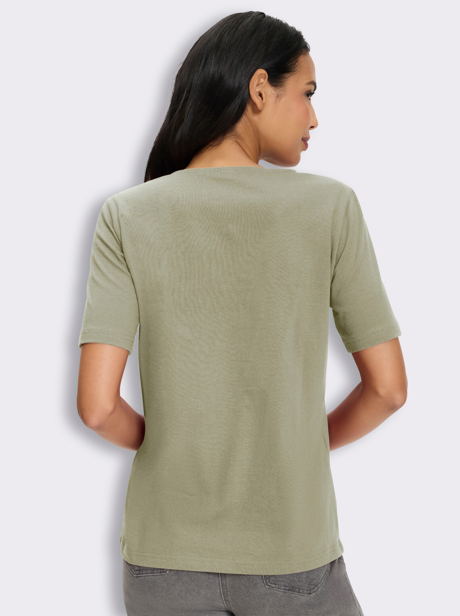 Kurzarmshirt mit Hirsch-Motiv - schilf-oliv