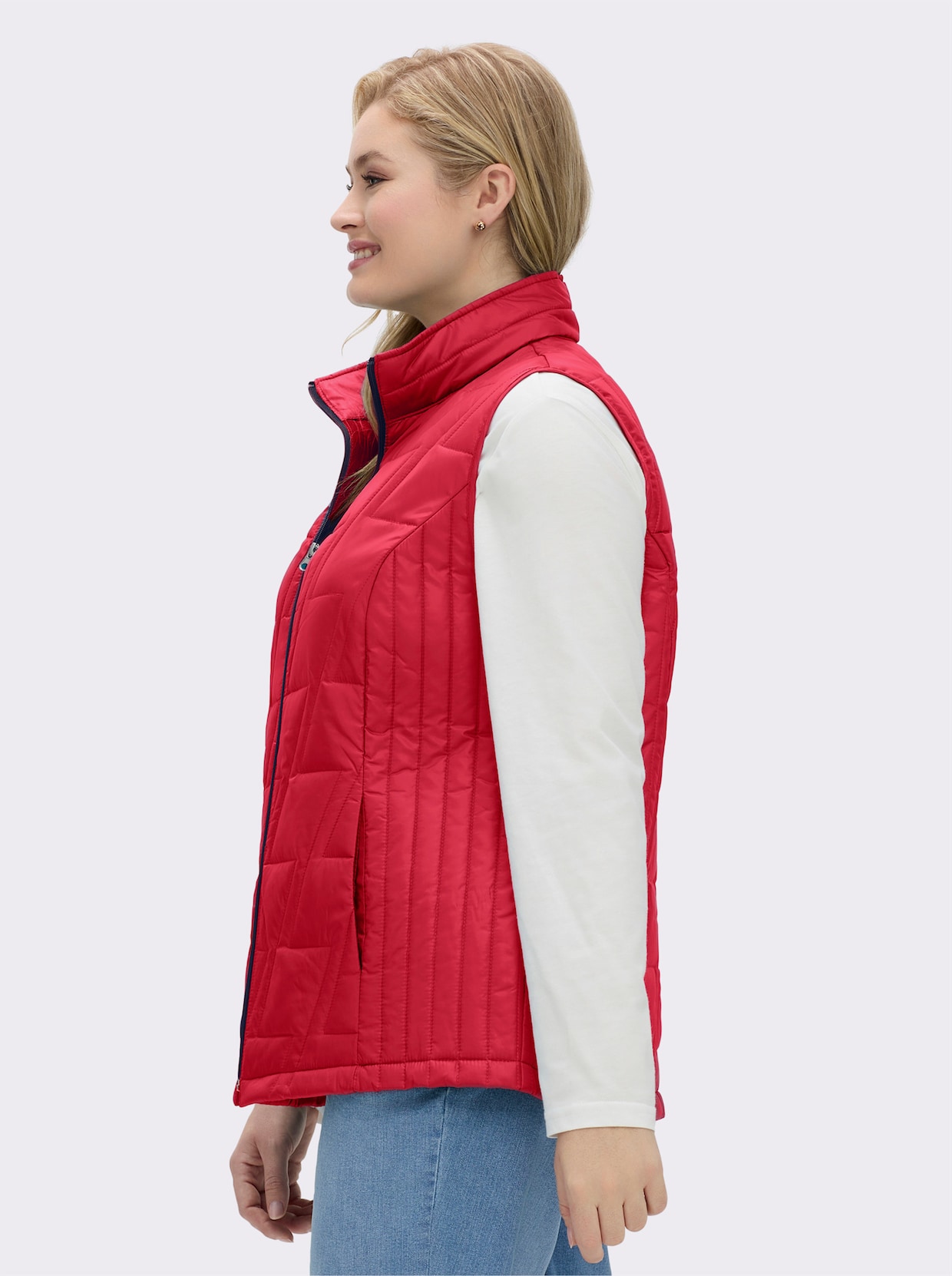 Steppweste mit kontrastfarbigem Futter - erdbeere