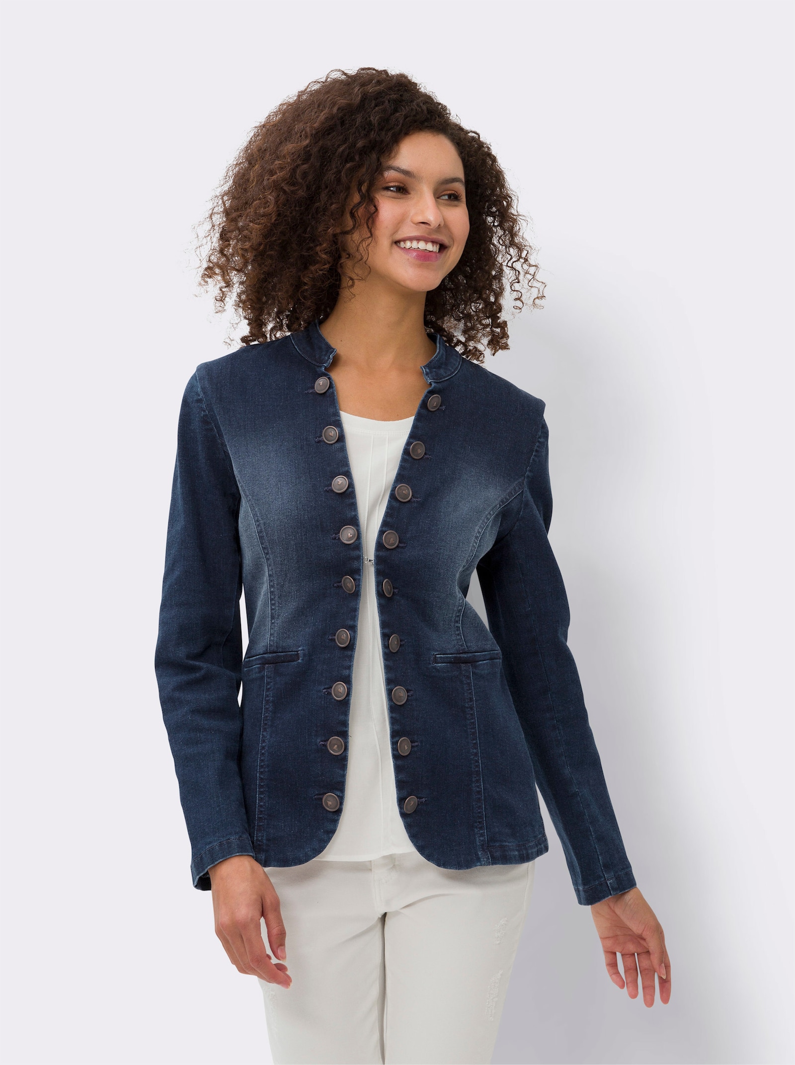 heine Jeansblazer mit Häkchenverschluss - darkblue-stone-washed