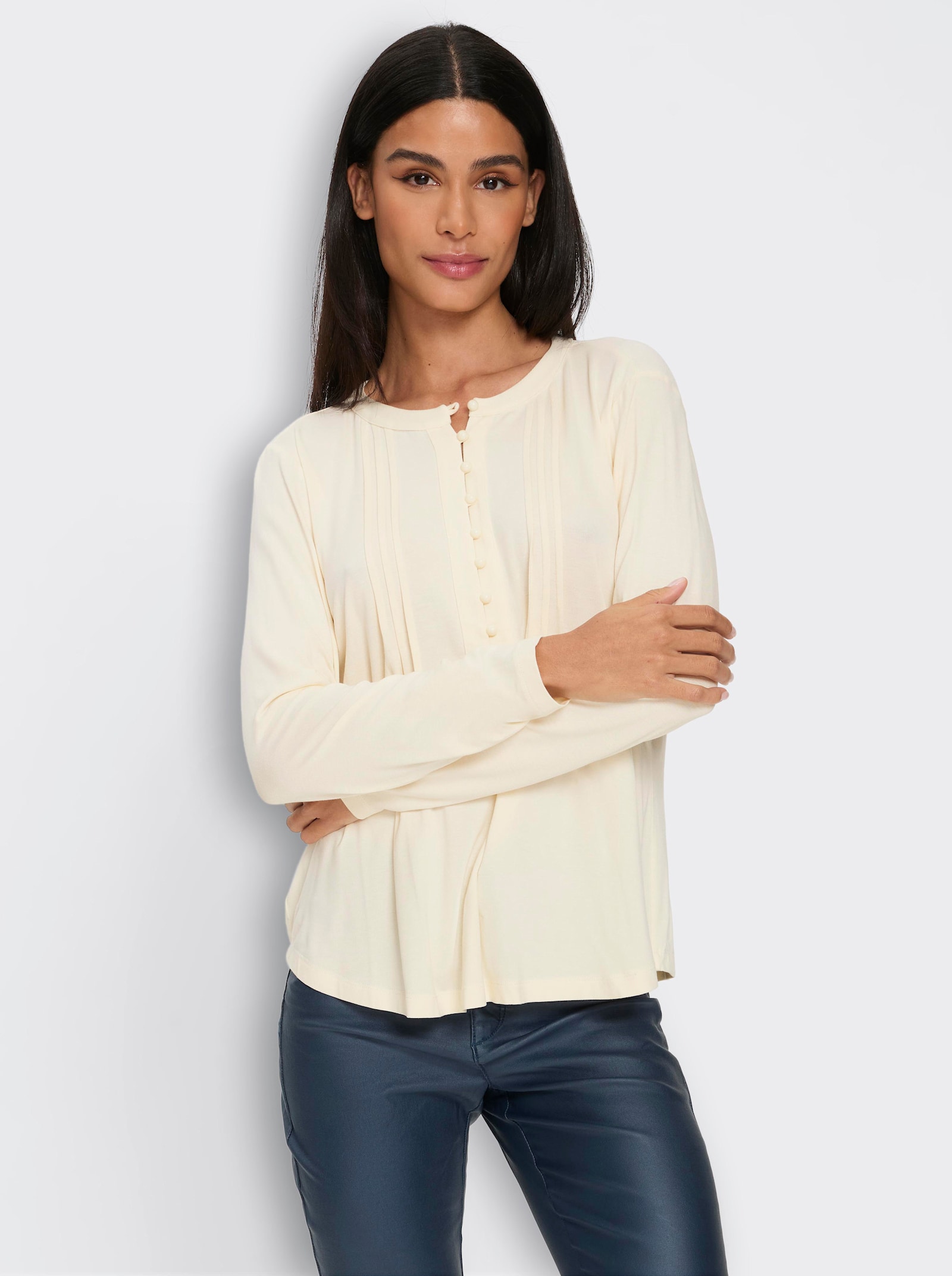 heine Langarmshirt mit Biesen - champagner