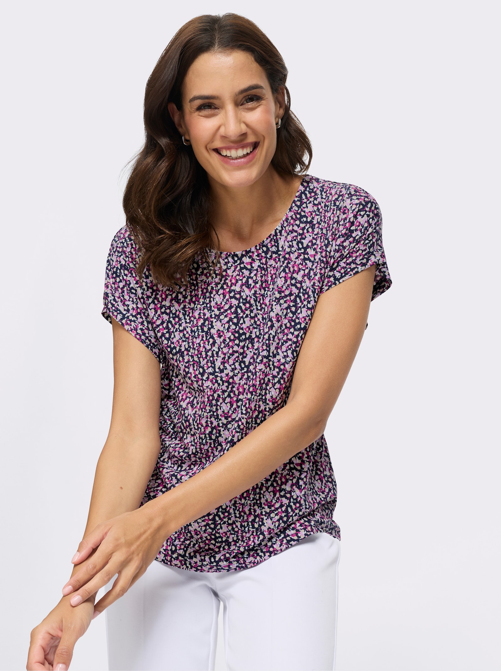 Print-Shirt mit überschnittenen Schultern - marine-orchidee-bedruckt