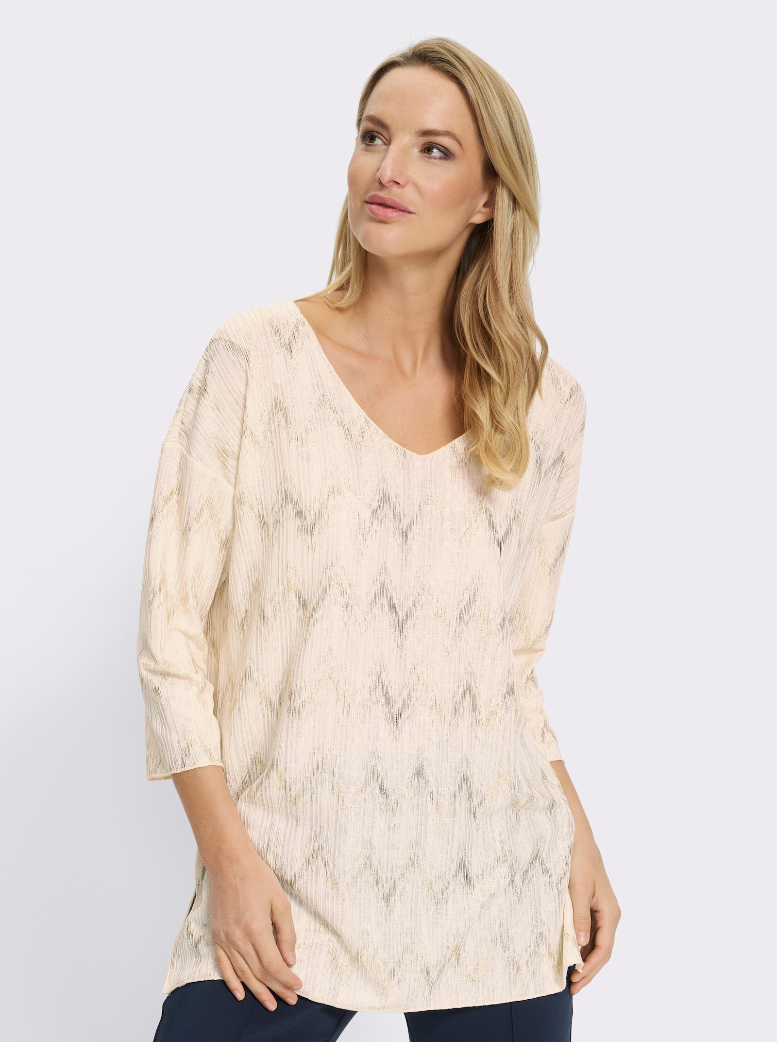 heine Tunikashirt mit goldfarbigem Folien-Druck - champagner-goldfarben-bedruckt