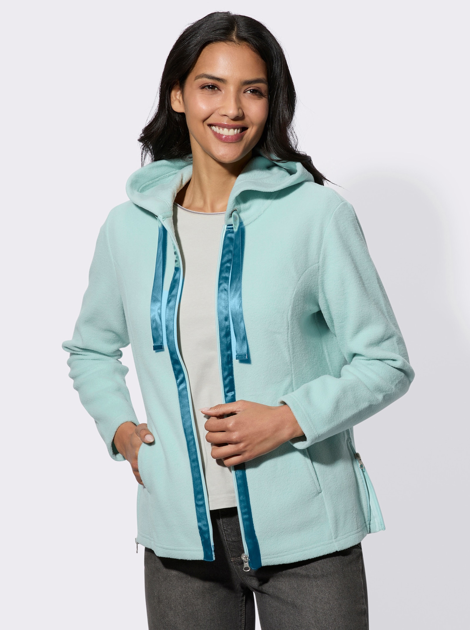 Fleecejack met naadzakken - mint/aquapetrol