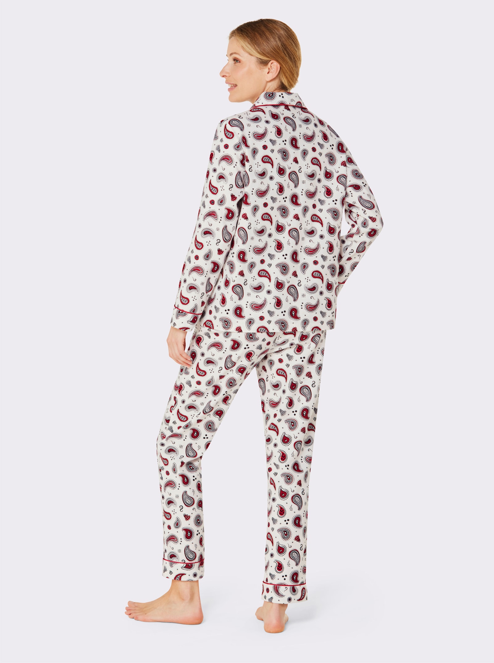 wäschepur Pyjama mit Paisley-Print - ecru-rot-bedruckt