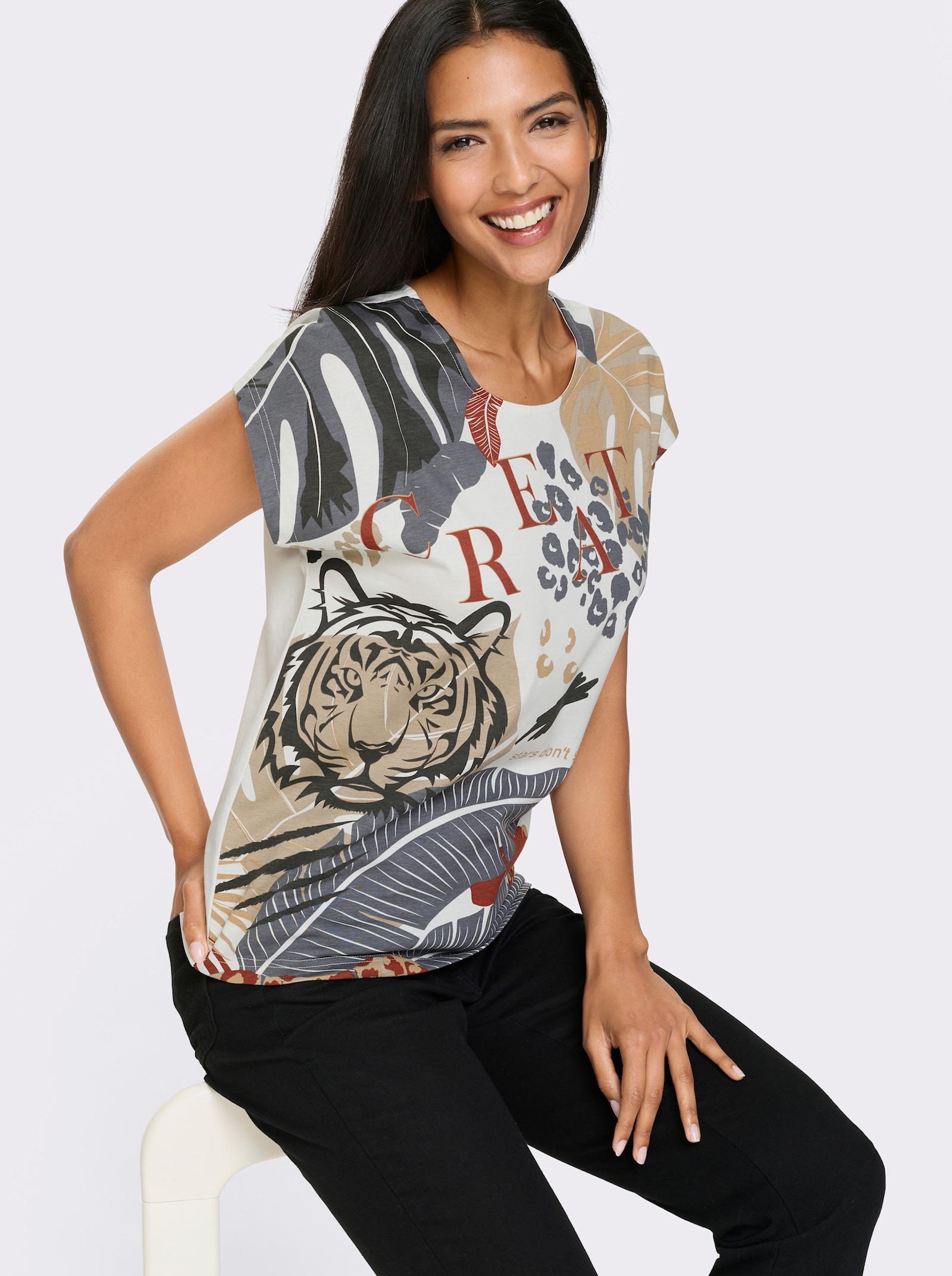 T-shirt à manches courtes - écru-anthracite imprimé