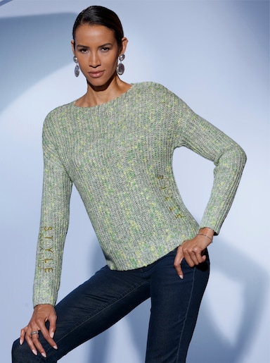 Langarm-Pullover mit Stickerei - apfel-pistazie-gemustert