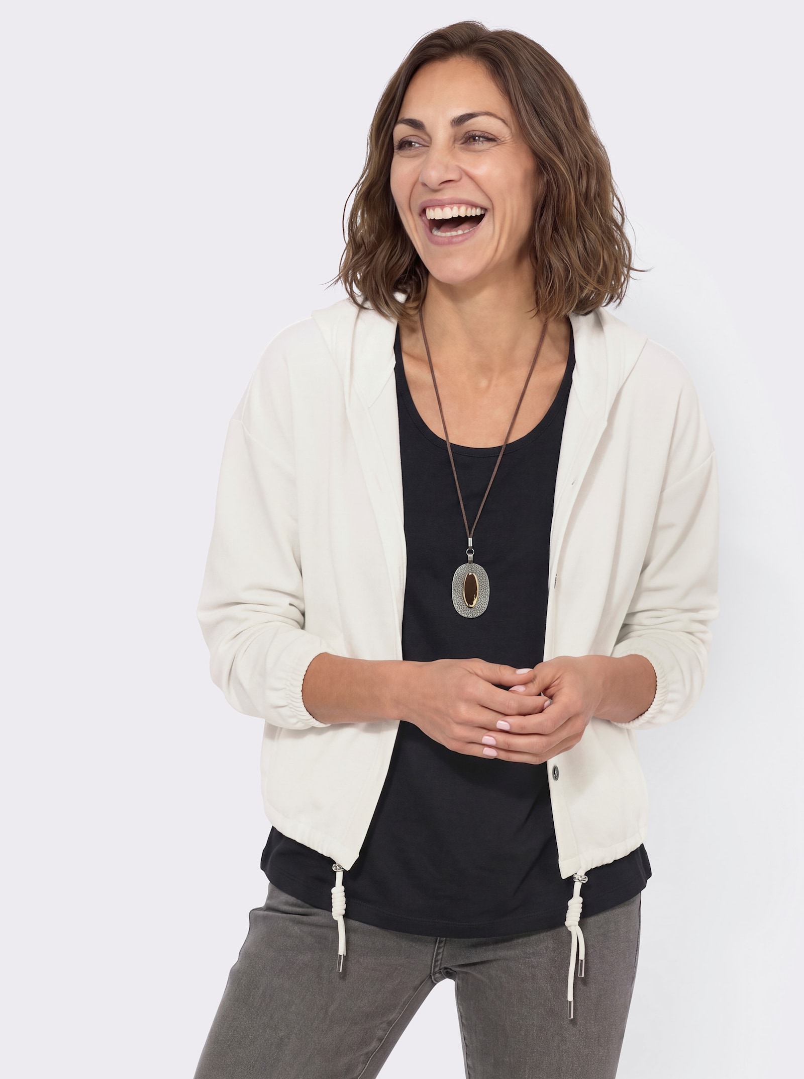Shirtjacke mit Kapuze - ecru