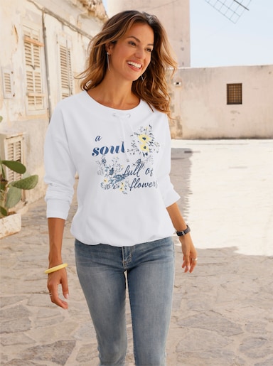 Sweatshirt - weiß-rauchblau-bedruckt