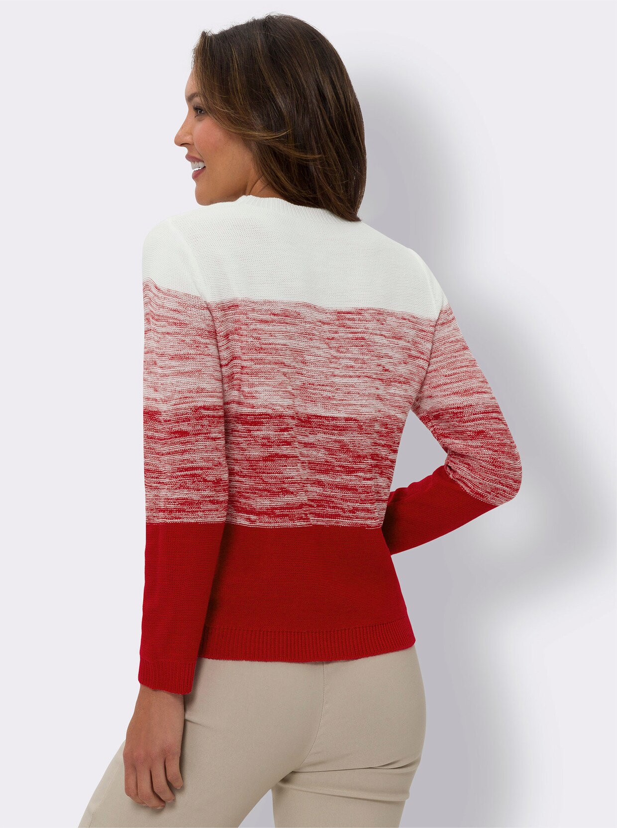 Pullover met ronde hals - rood/ecru gemêleerd