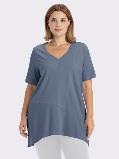 sheego Longshirt mit gerundetem Saum - rauchblau