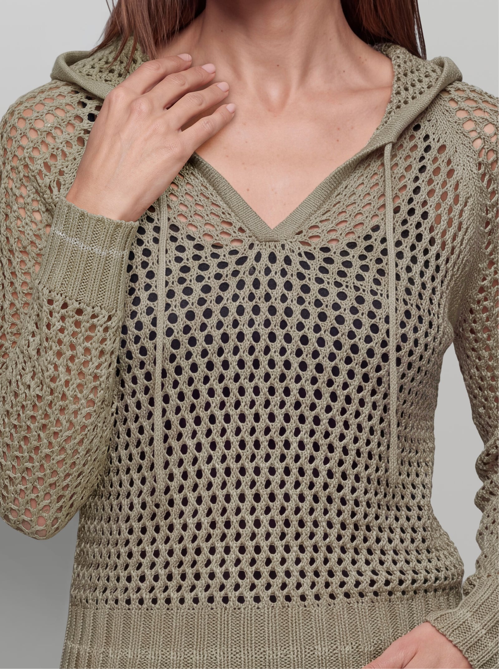 heine Ajourpullover mit Kapuze - schlamm