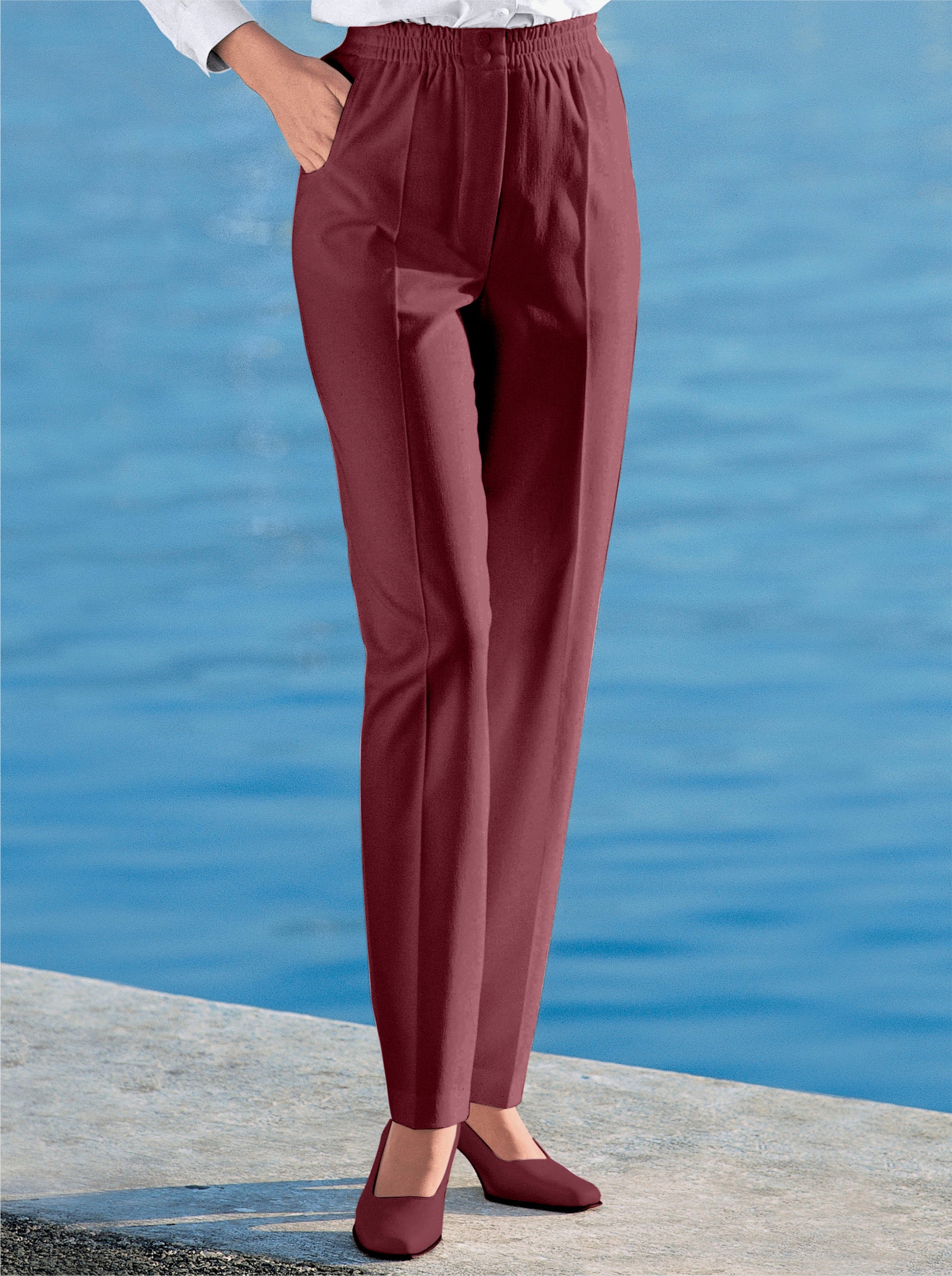 Come on Comfortbroek, ademend en strijkarm - bordeaux