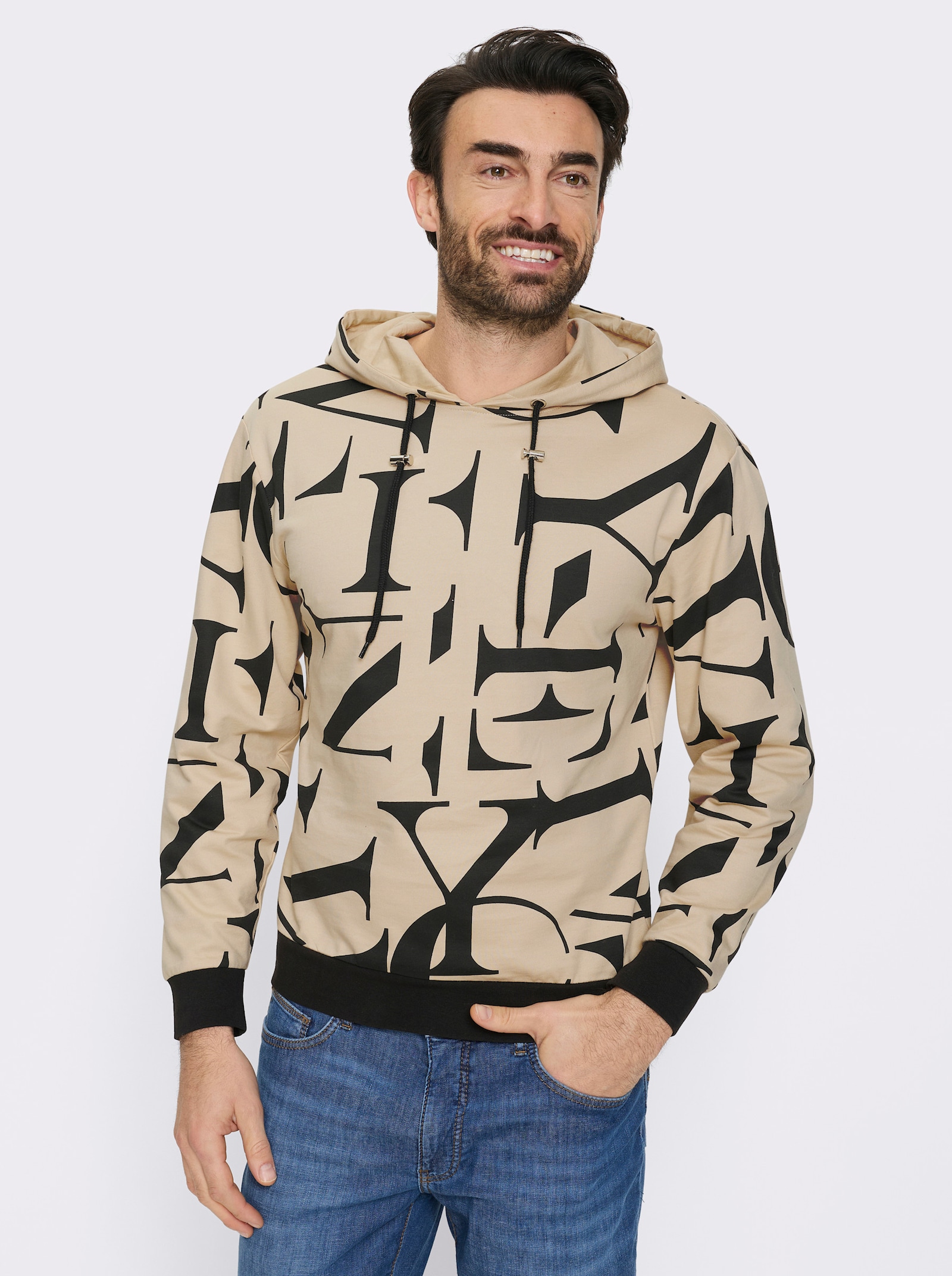 Marco Donati Hoodie - sand-schwarz-bedruckt