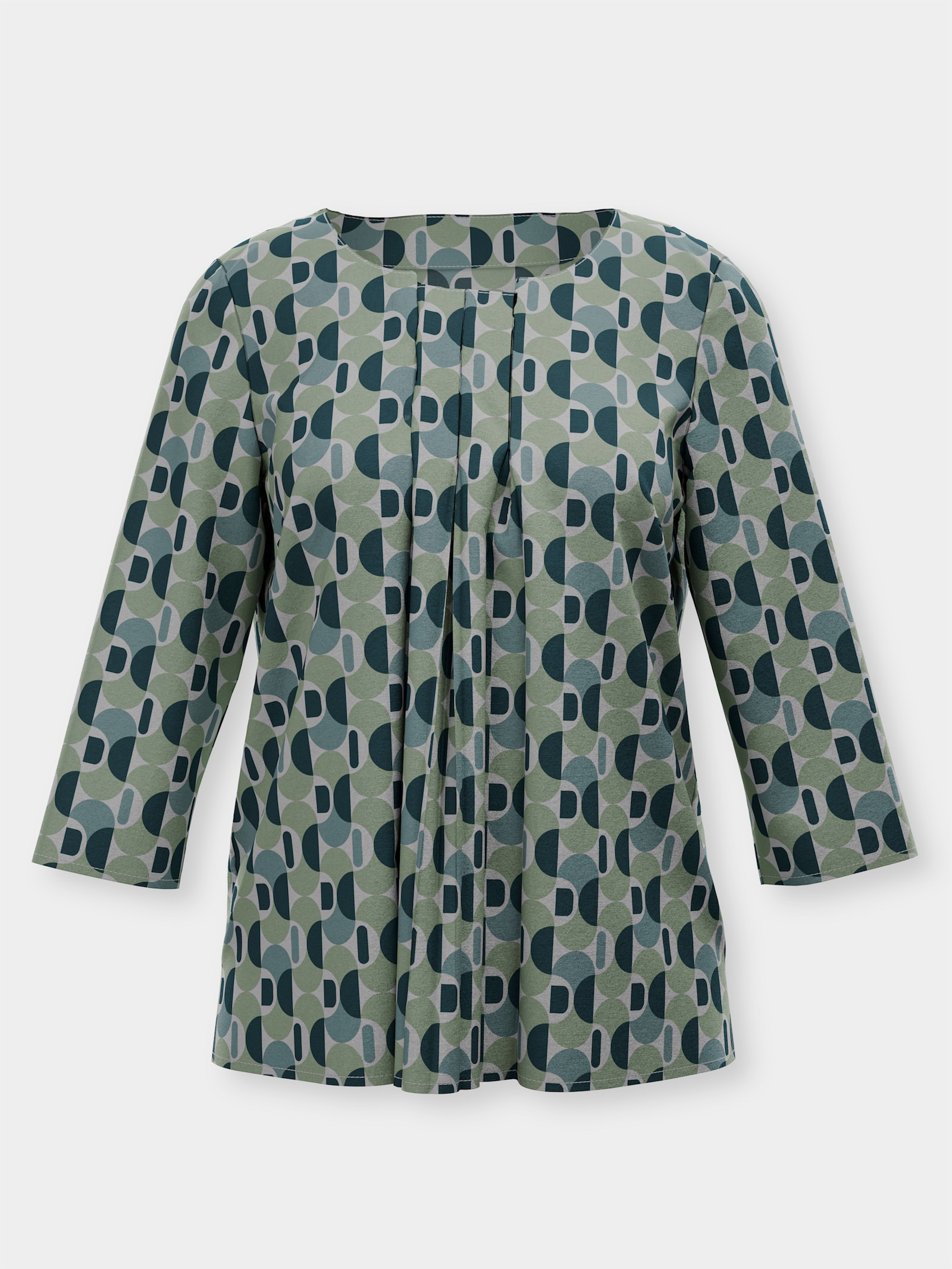 Druckbluse mit Seitenschlitzen - eucalyptus-jade-bedruckt