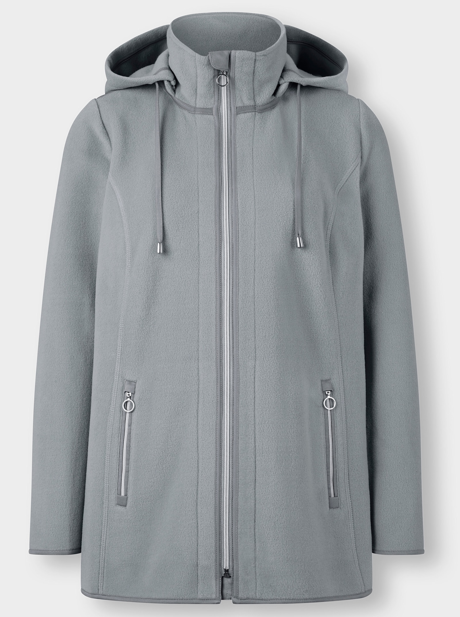 Fleecejacke mit abzippbarer Kapuze - grau-meliert