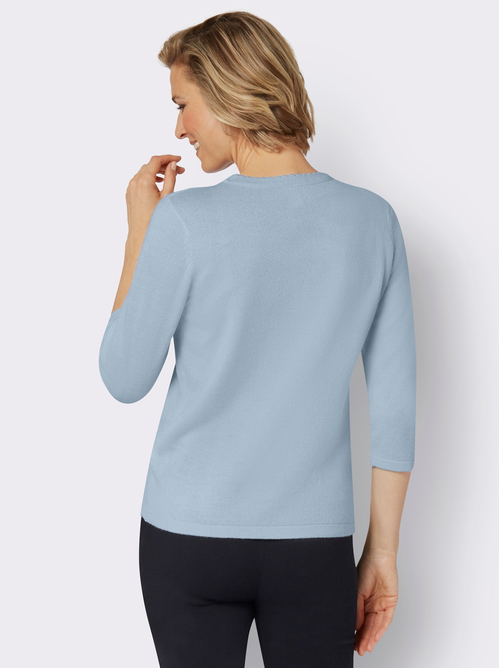 Svetr s krátkým rukávem s kosočtvercovým vzorem, snadná údržba - světlemodrá