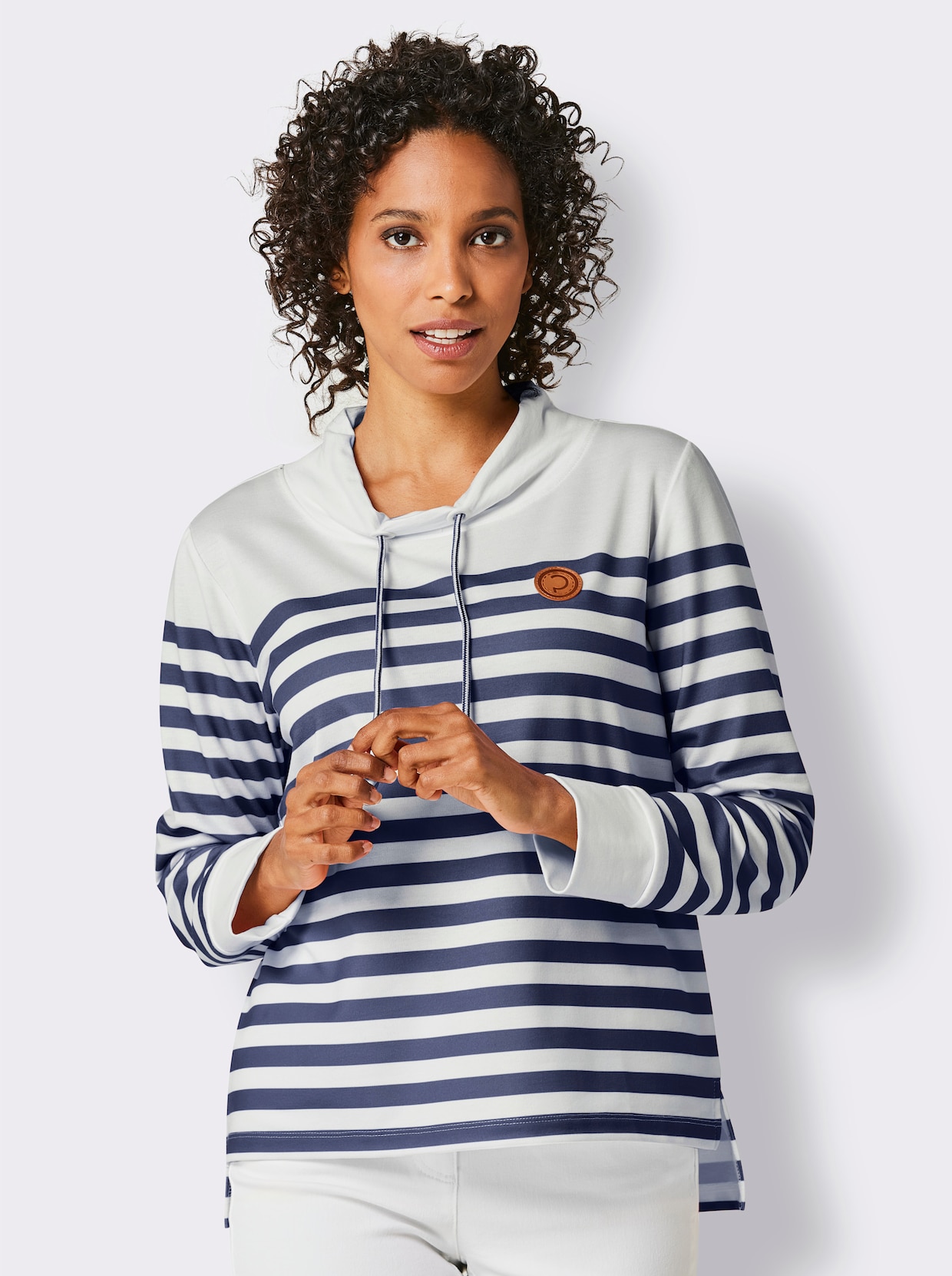 CREATION L PREMIUM Sweatshirt - weiss-marine-geringelt