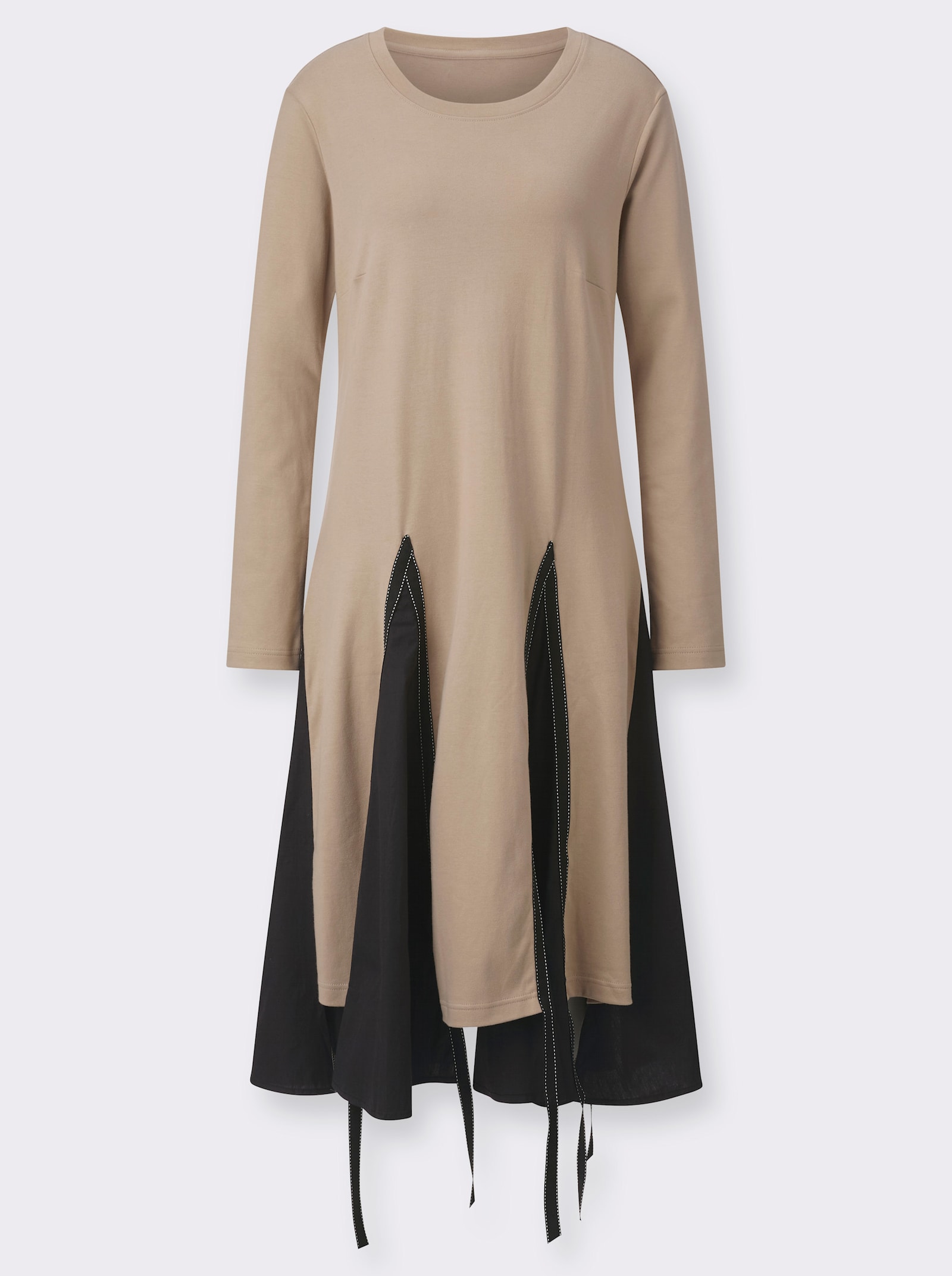 Zipfelkleid mit kontrastfarbigen Godet-Einsätzen - sesam-schwarz
