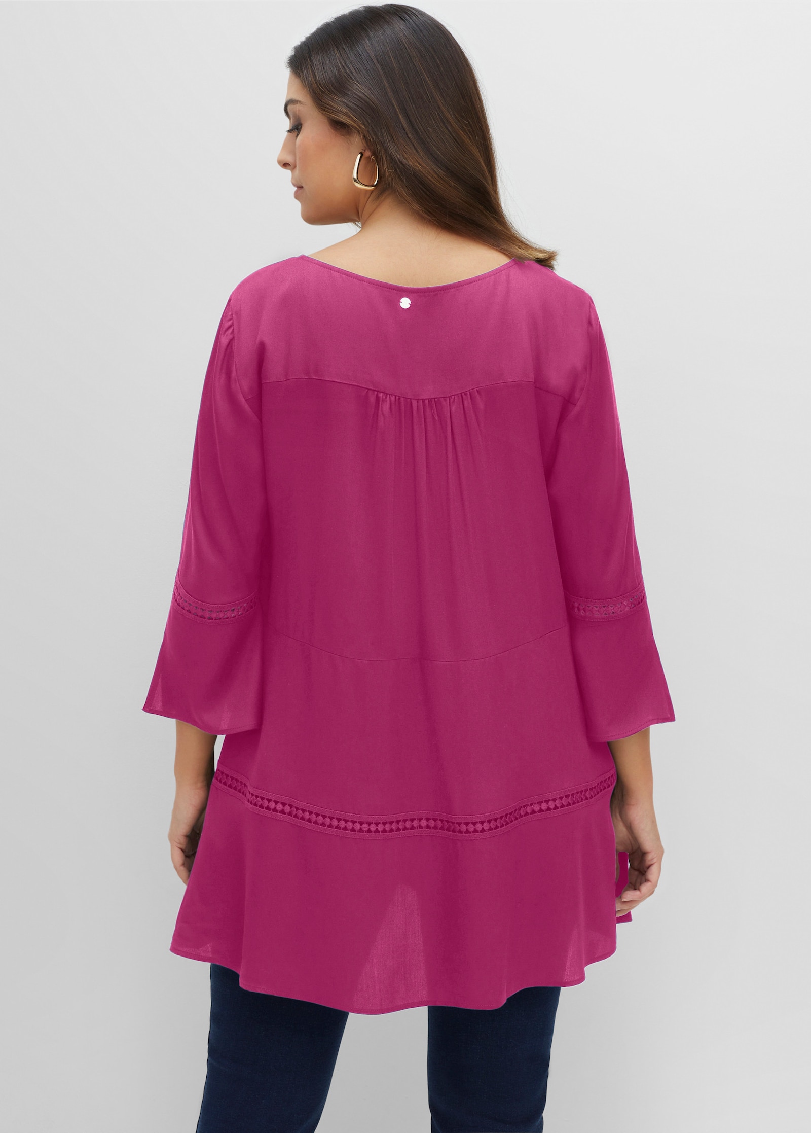 sheego Tunique évasée avec détails ajourés - magenta
