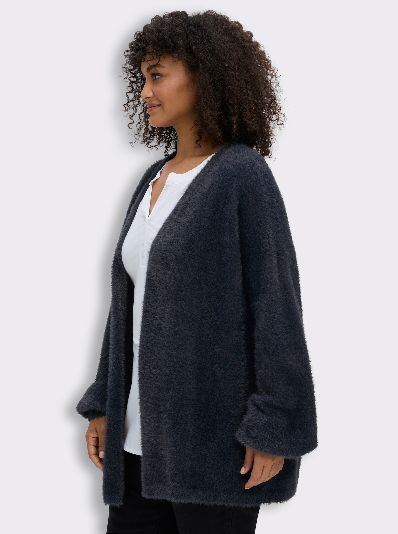 sheego Cardigan aus Flauschgarn - tiefblau