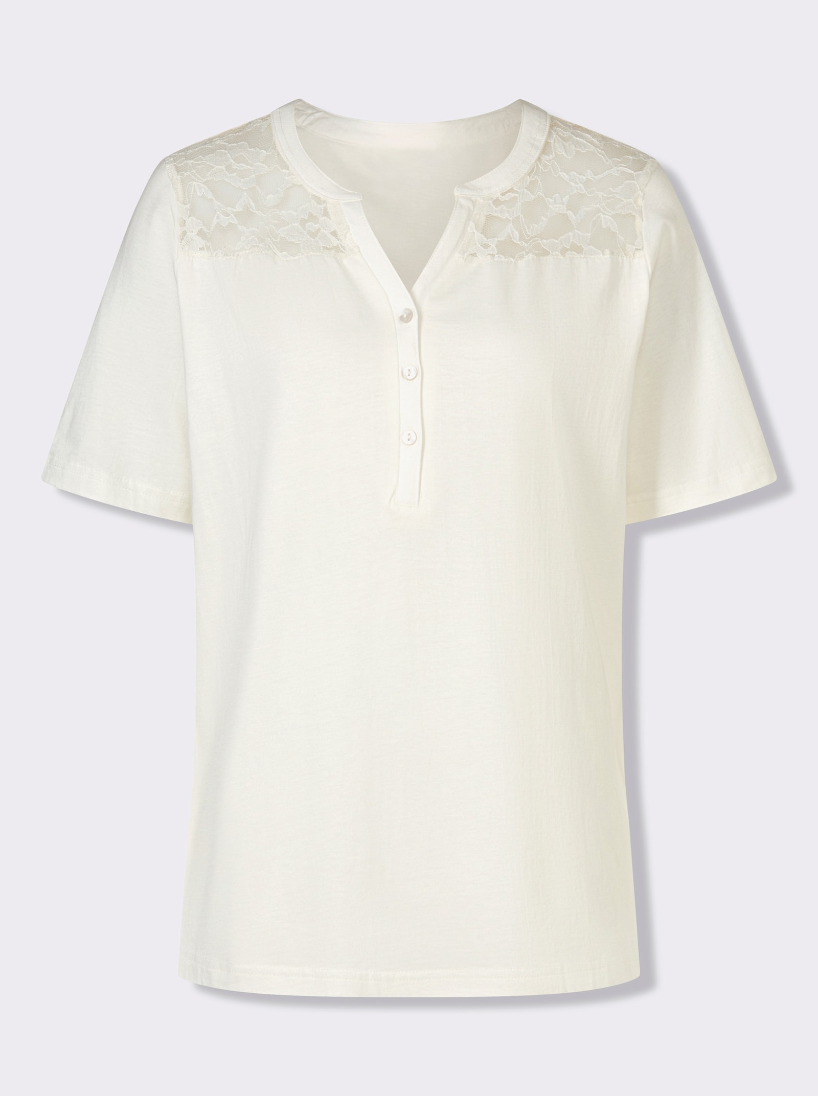 Kurzarmshirt mit Spitzen-Einsatz - ecru