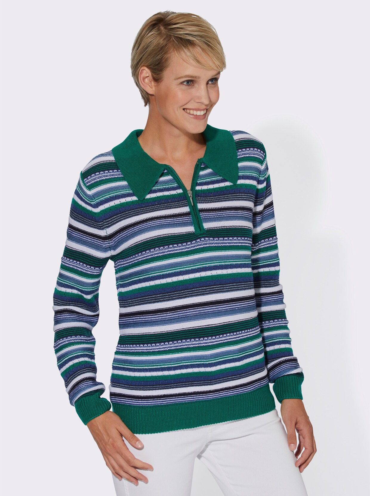 Pullover met lange mouwen - groen/jeansblauw gestreept