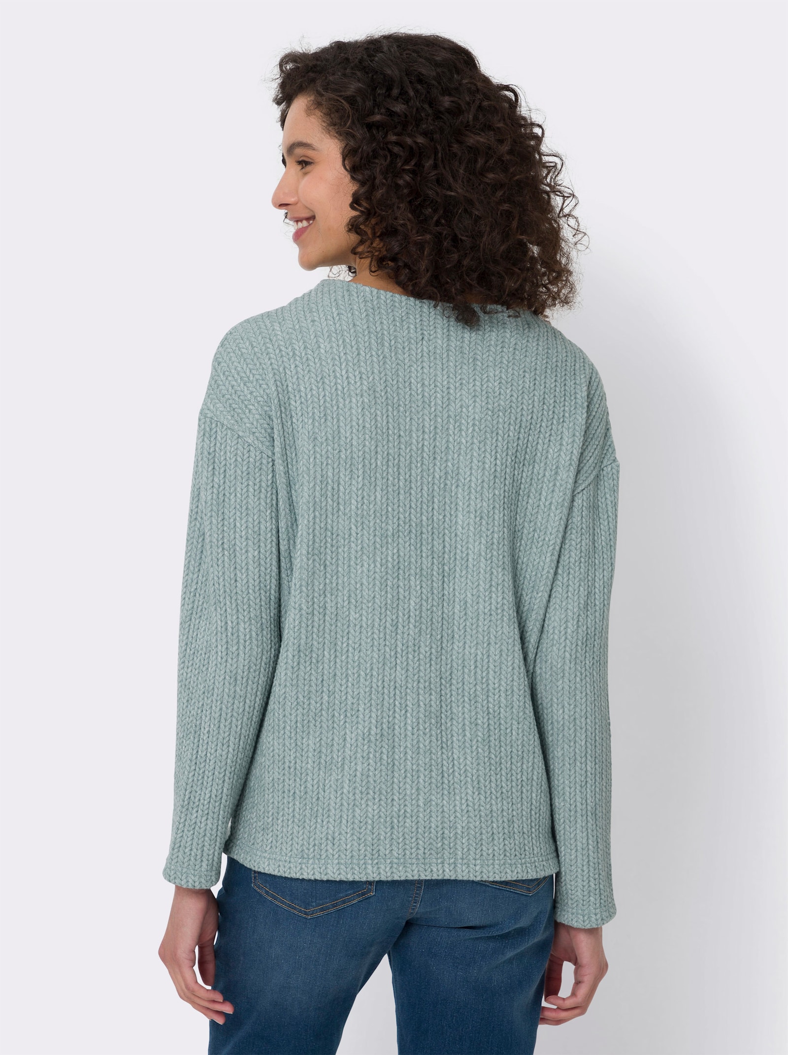 heine Shirt met lange mouwen in tricotlook - jade/ecru gemêleerd