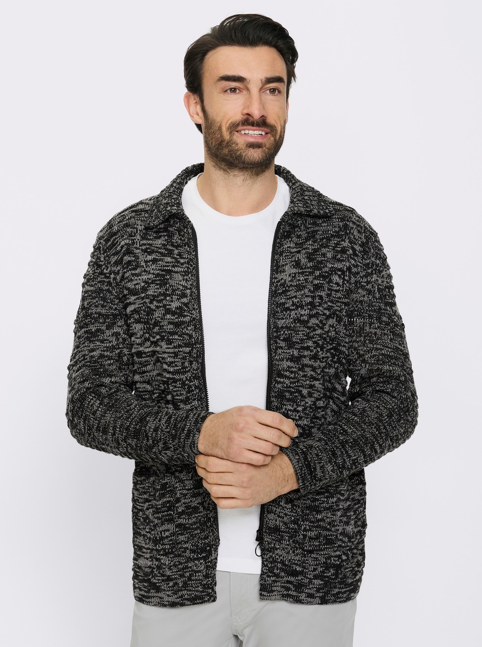 Marco Donati Strickjacke in längerer Form - schwarz-grau-meliert