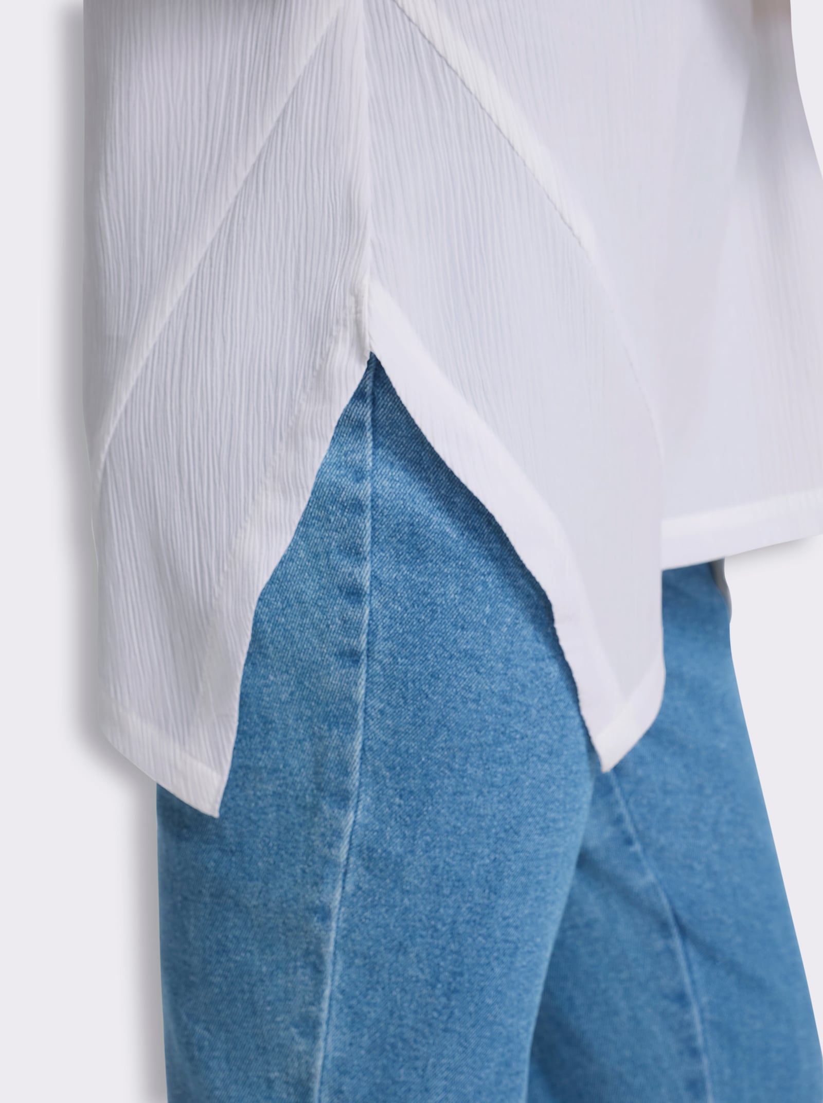 Lange blouse met puntige zoom, onderhoudsarm - ecru