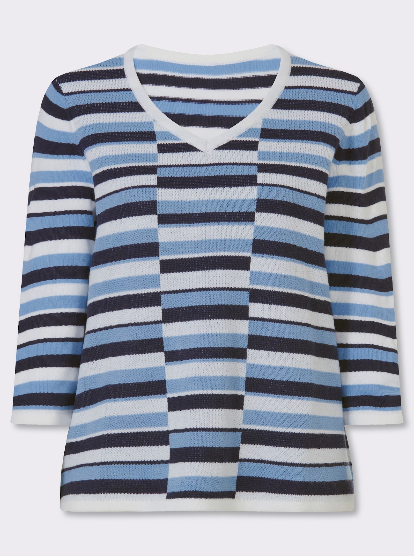 3/4 Arm-Pullover mit Streifen-Muster - marine-himmelblau-gemustert