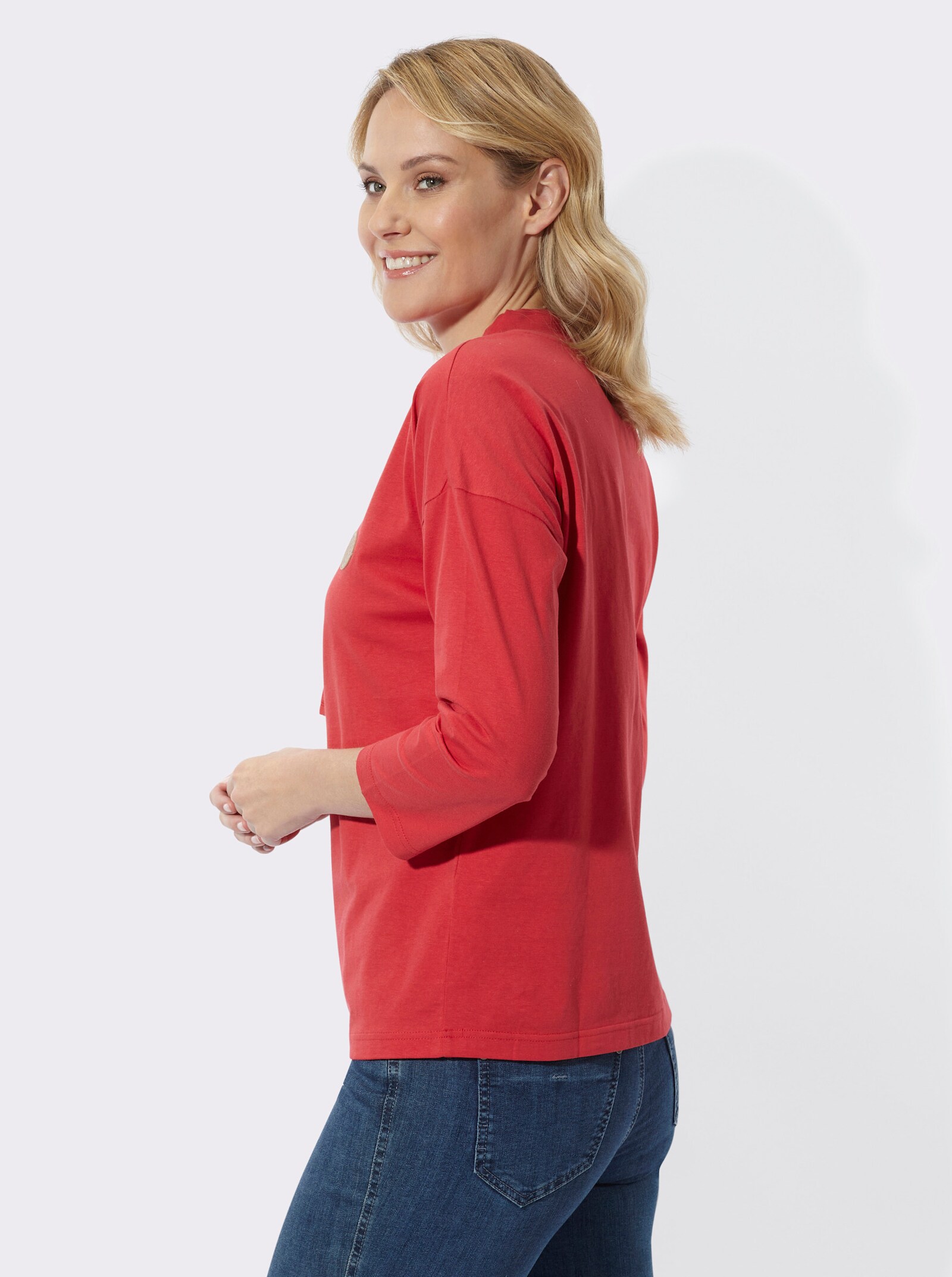 3/4-Arm-Shirt mit weitem Stehkragen - rot