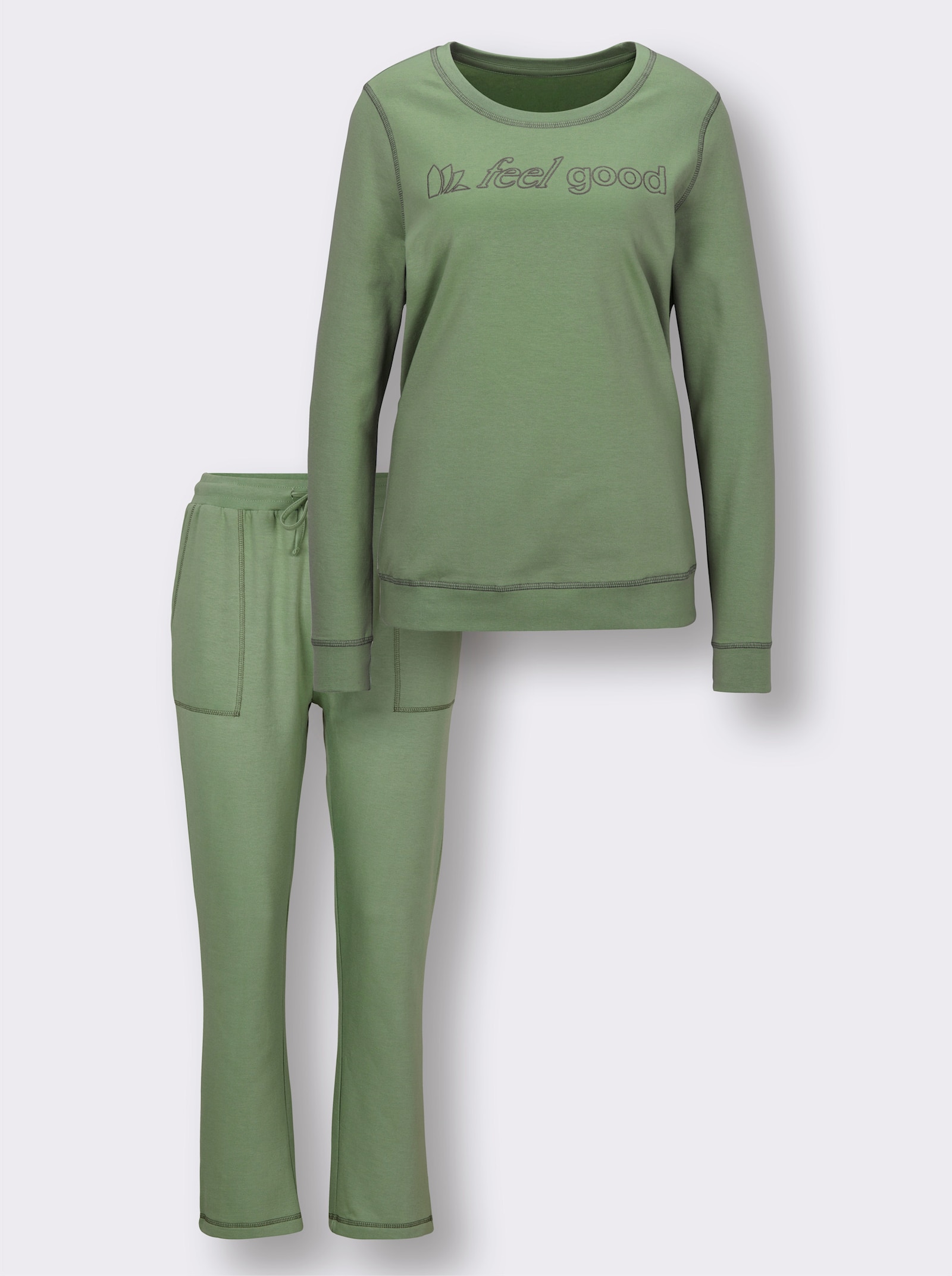 feel good Hausanzug mit Kontrastnähten - eucalyptus-khaki
