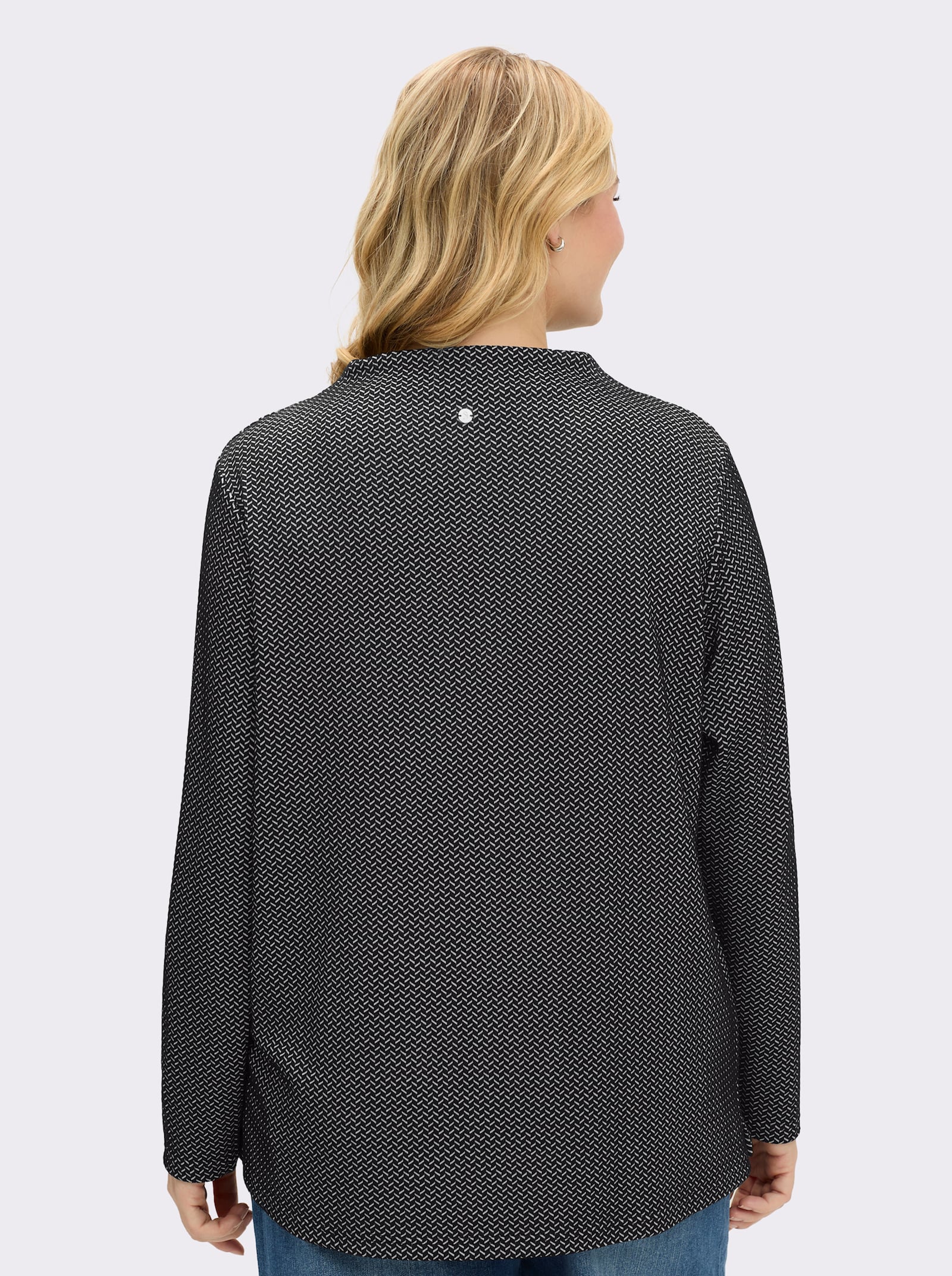 sheego Sweatshirt mit Fischgrät-Jacquardmuster - schwarz-ecru-gemustert