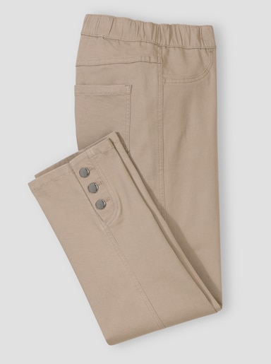 7/8-Jeans mit seitlichen Zierknöpfen - beige