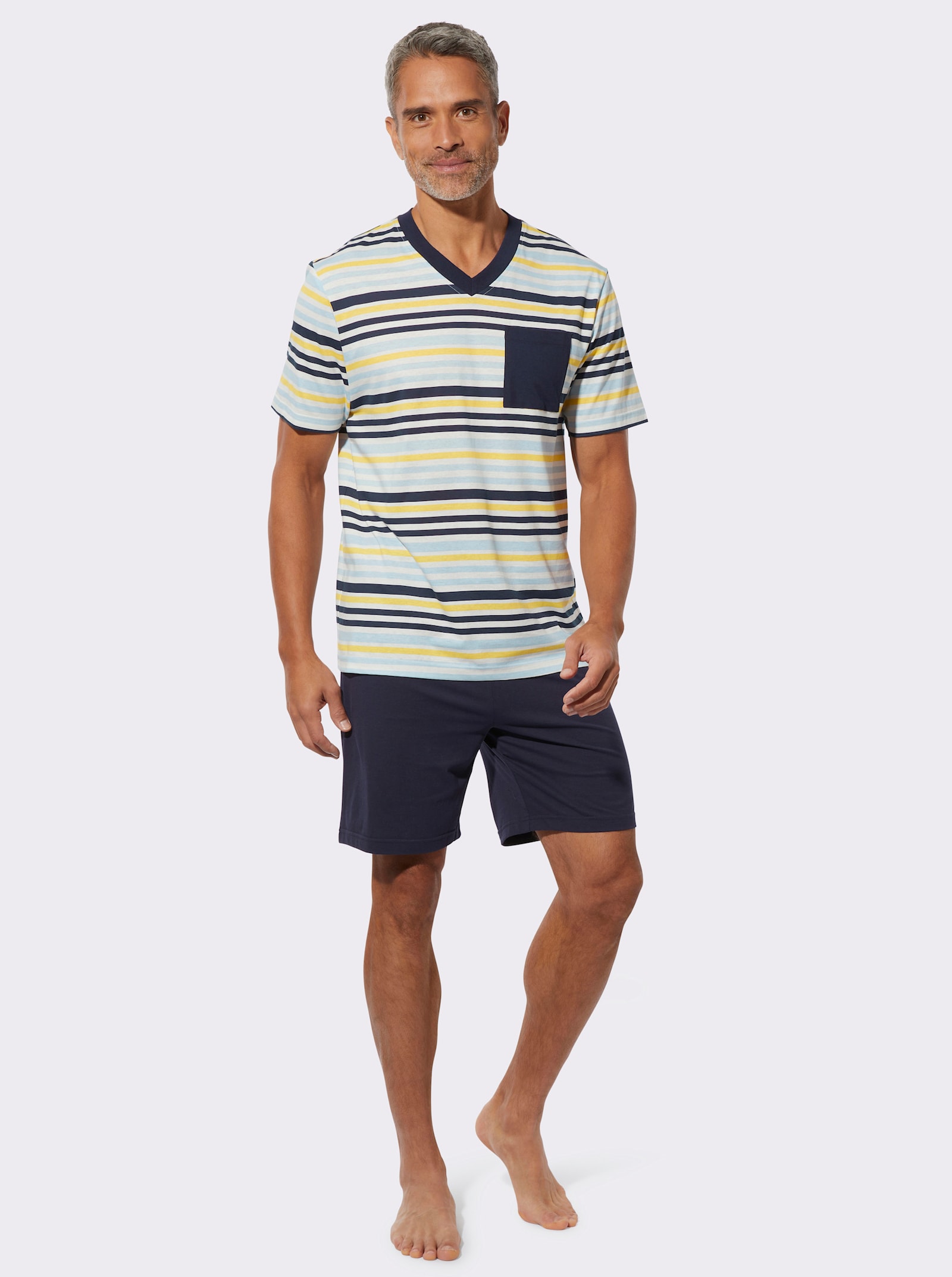 Shorty im Ringel-Look - marine-eisblau-geringelt