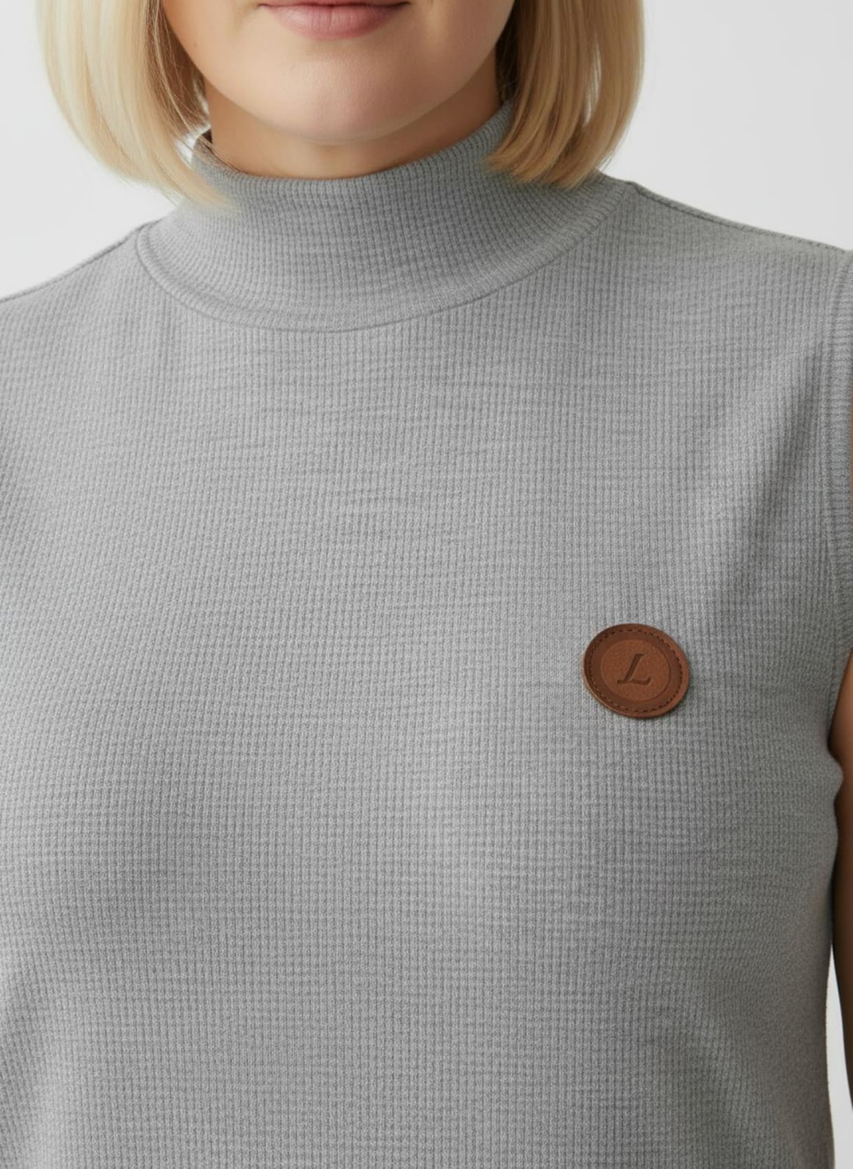 Shirttop mit Stehkragen, pflegeleicht - grau-meliert