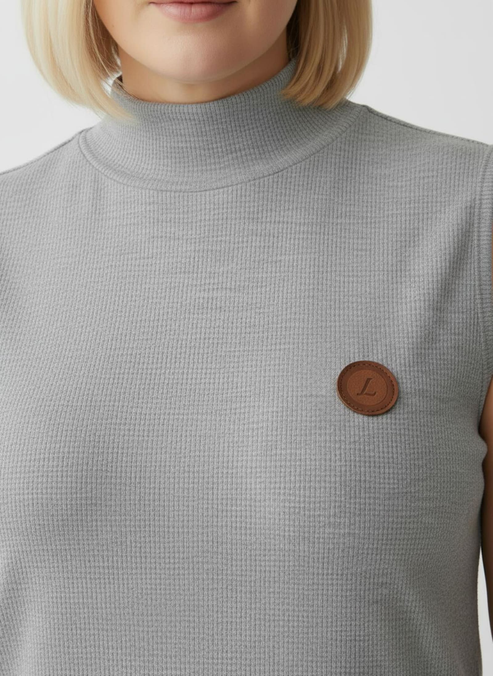 Shirttop mit Stehkragen, pflegeleicht - grau-meliert