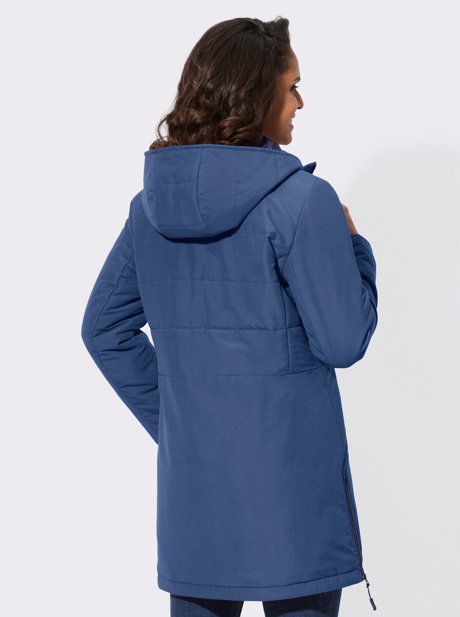 Longjacke mit Kontrast-Futter - jeansblau