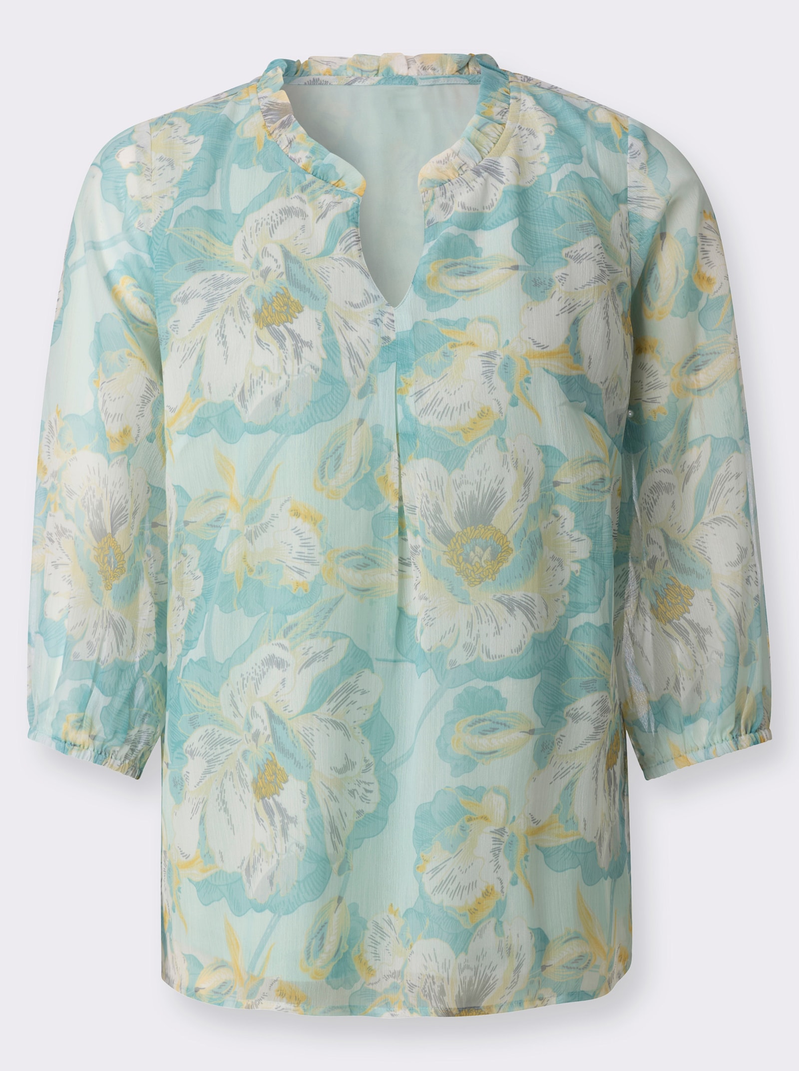 Druckbluse mit Rüschen - zartmint-salbei-bedruckt